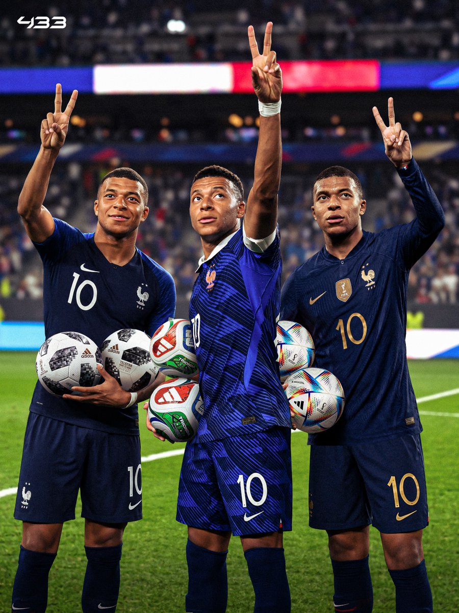 433's tweet photo. 𝑯𝑰𝑺𝑻𝑶𝑹𝒀 𝑴𝑨𝑲𝑬𝑹 ✨

Kylian Mbappé's brace 🆚 Iraq means he is now just the 𝐟𝐢𝐫𝐬𝐭 player to score 2️⃣✚ goals in 6️⃣ different World Cup games 😱

⚽⚽ vs. Argentina
⚽⚽ vs. Denmark
⚽⚽ vs. Poland
⚽⚽⚽ vs. Argentina
⚽⚽ vs. Senegal
⚽⚽ vs. Iraq

𝗔 𝗱𝗲𝗳𝗲𝗻𝗱𝗲𝗿'𝘀 𝗻𝗶𝗴𝗵𝘁𝗺𝗮𝗿𝗲 😈