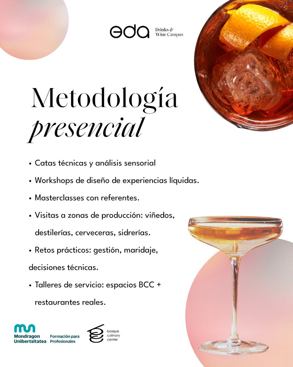 eda_campus's tweet photo. Conoce la metodología de nuestro Máster en Sumillería e Innovación en el Mundo Líquido 🍷🍹

Pensado para liderar la experiencia líquida en la alta gastronomía con un formato semipresencial que combina flexibilidad, rigor y experiencias reales.

🔗 https://t.co/Stgo4hJbET https://t.co/FDedXH5yZu