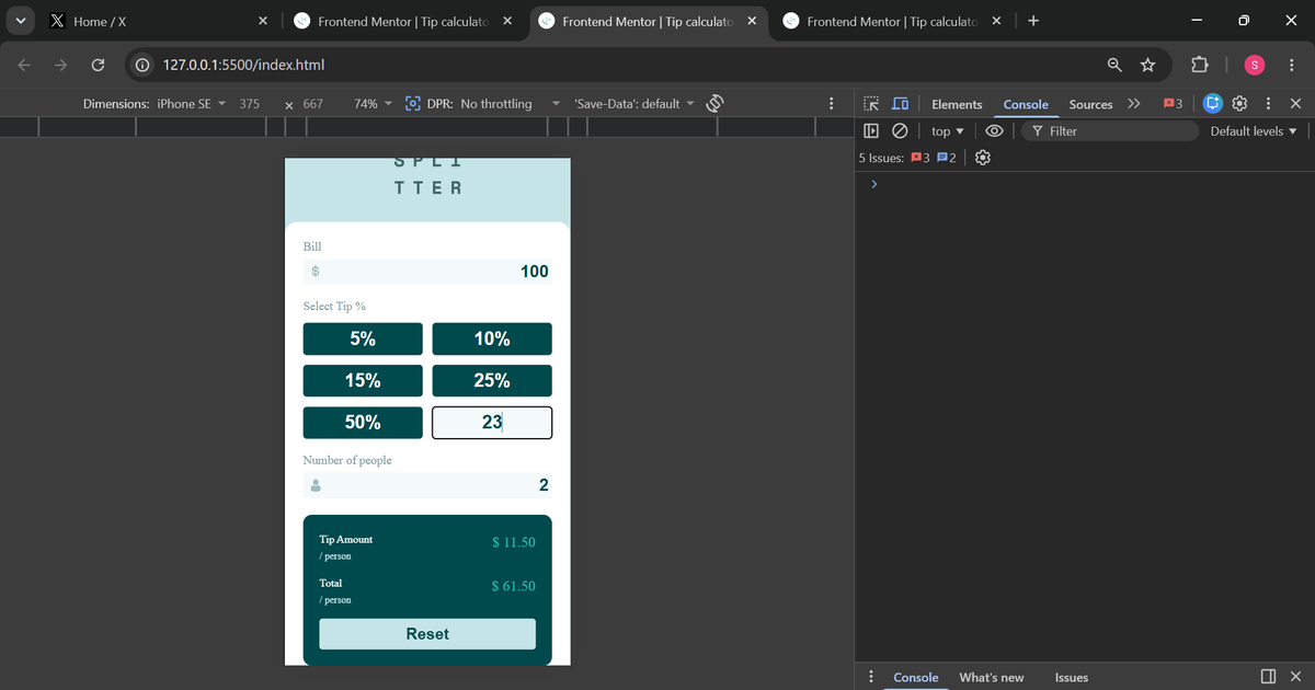 codewithsuccess's tweet photo. Frontend Mentor tip calculator — done ✅
what I actually learnt building it:
- (a + b) / c is not the same as a + b/c (math)
-conflicting inputs need logic, not luck
live url
https://t.co/HvdlrZcZO6

code
https://t.co/6enfM3kAbu

#buildinpublic #frontenddeveloper https://t.co/olKNQcqwFj