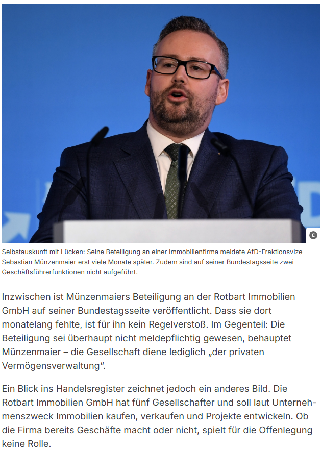 RobKPunkt_4887's tweet photo. Immo-Deals statt Bürgernähe: Die AfD-Abgeordneten Münzenmaier &amp; Schattner gründeten mitten im Mandat eine Immo-GmbH. Münzenmaier "vergaß" die Firma glatt auf der Bundestagsseite anzugeben. Und Maack kassiert dank 70 Mietobjekten locker 439.000€ nebenbei!. 2/3📷abgeordnetenwatch https://t.co/sEQMkLqNof