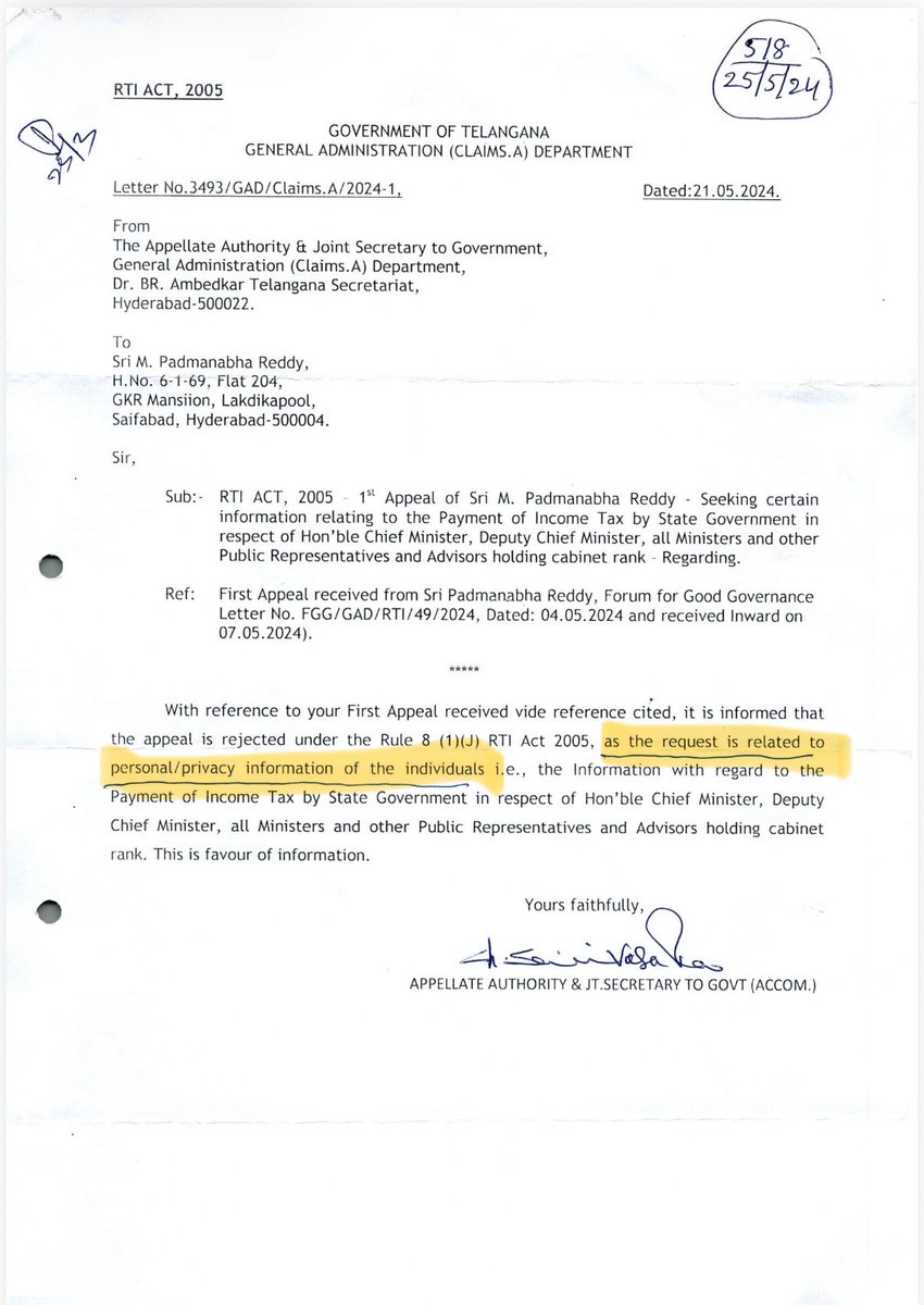 Telugu360's tweet photo. You pay politicians’ salaries.
You pay for their cars, staff & offices.

Then, you even pay their Income Tax.‼️

But when you ask how much of public money is being spent to pay income tax, TG Government says it’s “personal information.”

The controversy stems from Section 3(4) of the A.P. Payment of Salaries and Pensions and Removal of Disqualifications Act, 1953, adopted by Telangana in 2015, which allows the State Government to bear the Income Tax liability arising from the salaries, allowances and perquisites of the Chief Minister and Ministers.

An RTI seeking details of beneficiaries & expenditure on Income Tax was rejected on privacy grounds.

Yet, an official 2015 Telangana Government Order disclosed that ₹15.39 lakh was paid towards then CM KCR’s Income Tax liability in a single year, apart from payments made for advisors and other cabinet-rank appointees. 

Assuming a similar amount annually, taxpayers may have spent over ₹1.5 crore on the KCR’s Income Tax alone over the past decade. Not salary or other perks but Income Tax. 

States such as Uttar Pradesh and Madhya Pradesh have already ended similar practices.

Today, Forum for Good Governance has now written to the Governor seeking abolition of the provision and disclosure of all beneficiaries and amounts paid from public funds.