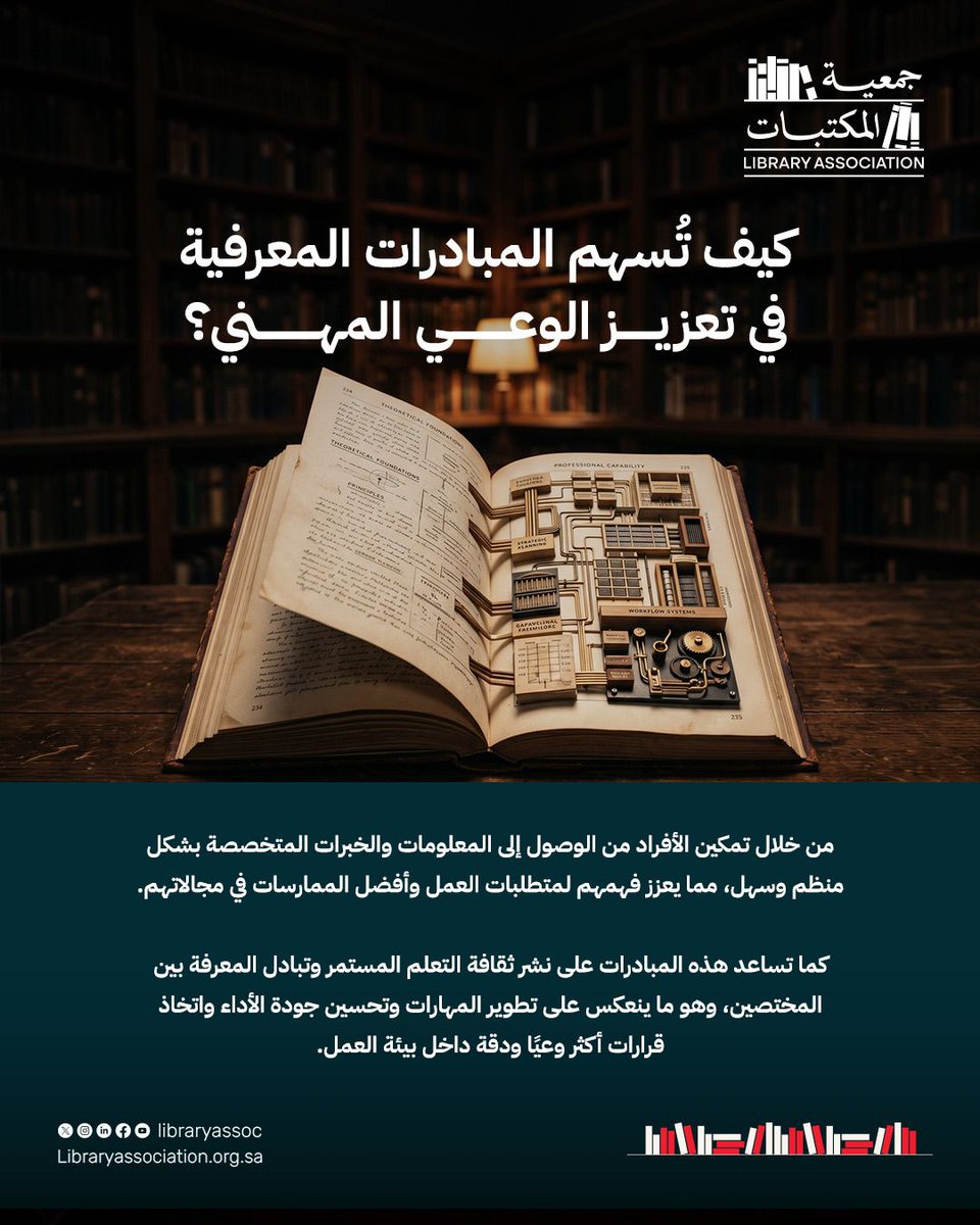 libraryassoc's tweet photo. المبادرات المعرفية تُحوّل المعرفة من معلومات متفرقة إلى أدوات عملية تدعم الاحترافية وترفع مستوى الوعي المهني بشكل مستدام.

#جمعية_المكتبات https://t.co/ktwsKoIVL1