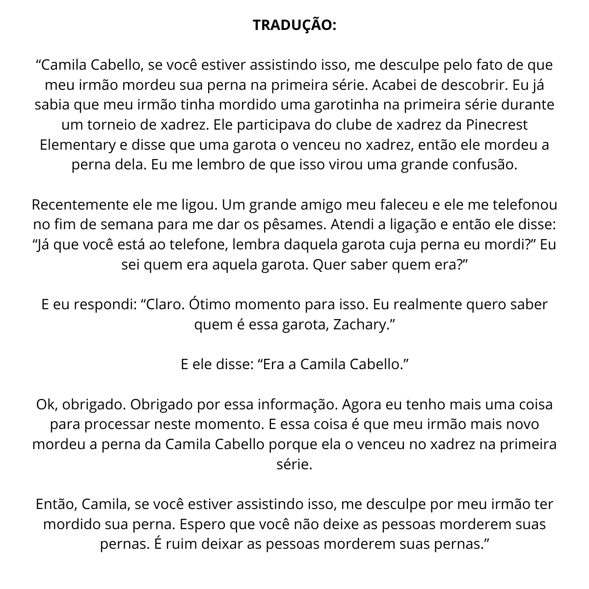 kccett's tweet photo. Gente? A atriz Brittney Rae Carrera compartilhou uma história de que seu irmão mordeu a perna da Camila quando eram pequenos, depois dela ganhar uma partida contra ele num torneio de xadrez. 😭 https://t.co/ps9uLPHDqX