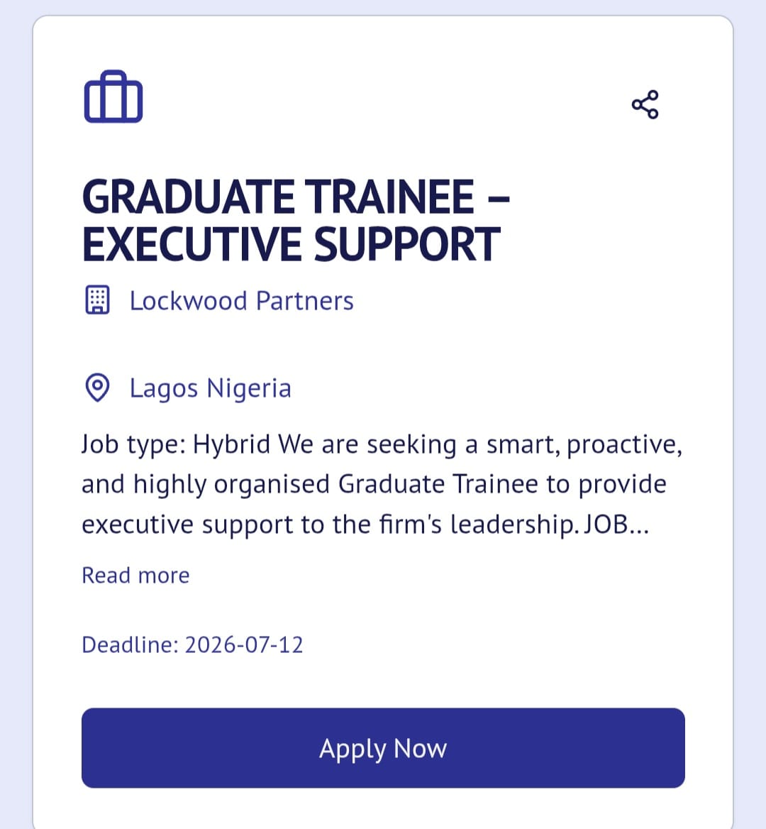 lawployltd's tweet photo. GRADUATE TRAINEE – EXECUTIVE SUPPORT at Lockwood Partners. We are looking for a graduate for a position of executive support. Pay is good, job type is remote and on-site, that's hybrid. Find out more: https://t.co/cweRVHEFax
#Lawploy #lawyers #legaljobs #LegalCommunity #lawjobs https://t.co/LvVU1pTnH7