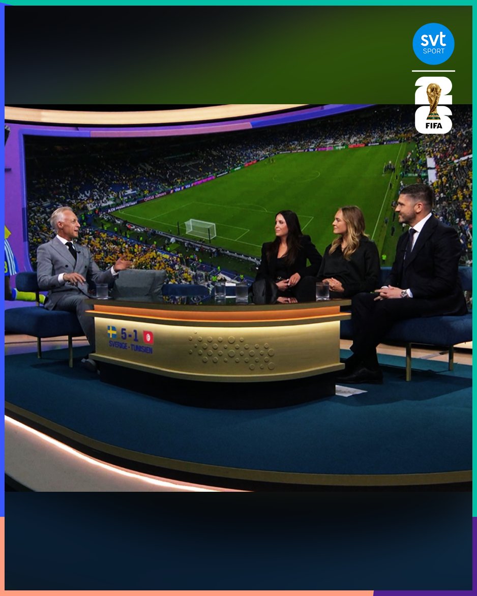 SVTSport's tweet photo. VM-studion rullar vidare! Vad tycker du om våra sändningar hittills? 📺🇸🇪
Följ fotbolls-VM på SVT Play och i SVT Sport-appen 📲
#fotbollsvm2026 #fotboll #fifaworldcup #svtsport #svt #svtplay https://t.co/RQwcsElfLE