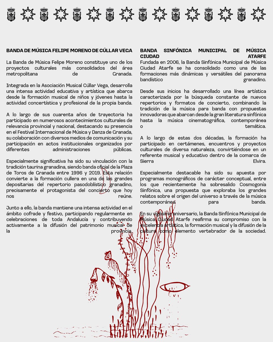BMAtarfe's tweet photo. Pasodobles de compositores granadinos o profundamente vinculados a nuestra tierra.

Melodías nacidas de sus plazas, de sus barrios, de sus pueblos y de sus tradiciones.

Porque hay muchas formas de explicar Granada.

Nosotros hemos elegido hacerlo a través de la música. https://t.co/kmt836qXo3