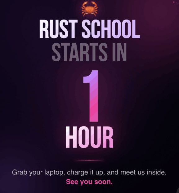 _HerDAO's tweet photo. Today is the day! 

Rust School 🦀 Cohort 02 - the best cohort yet - will start in 1 Hour! 

We are honored to have @me256ow + @0xAriessa_ as hosts + @Ijay_js as Cohort facilitator  

We are using Meowy’s ‘Zero to Rust materials as the base of the curriculum - it will be epic 🔥 https://t.co/FiJgBRVdG4