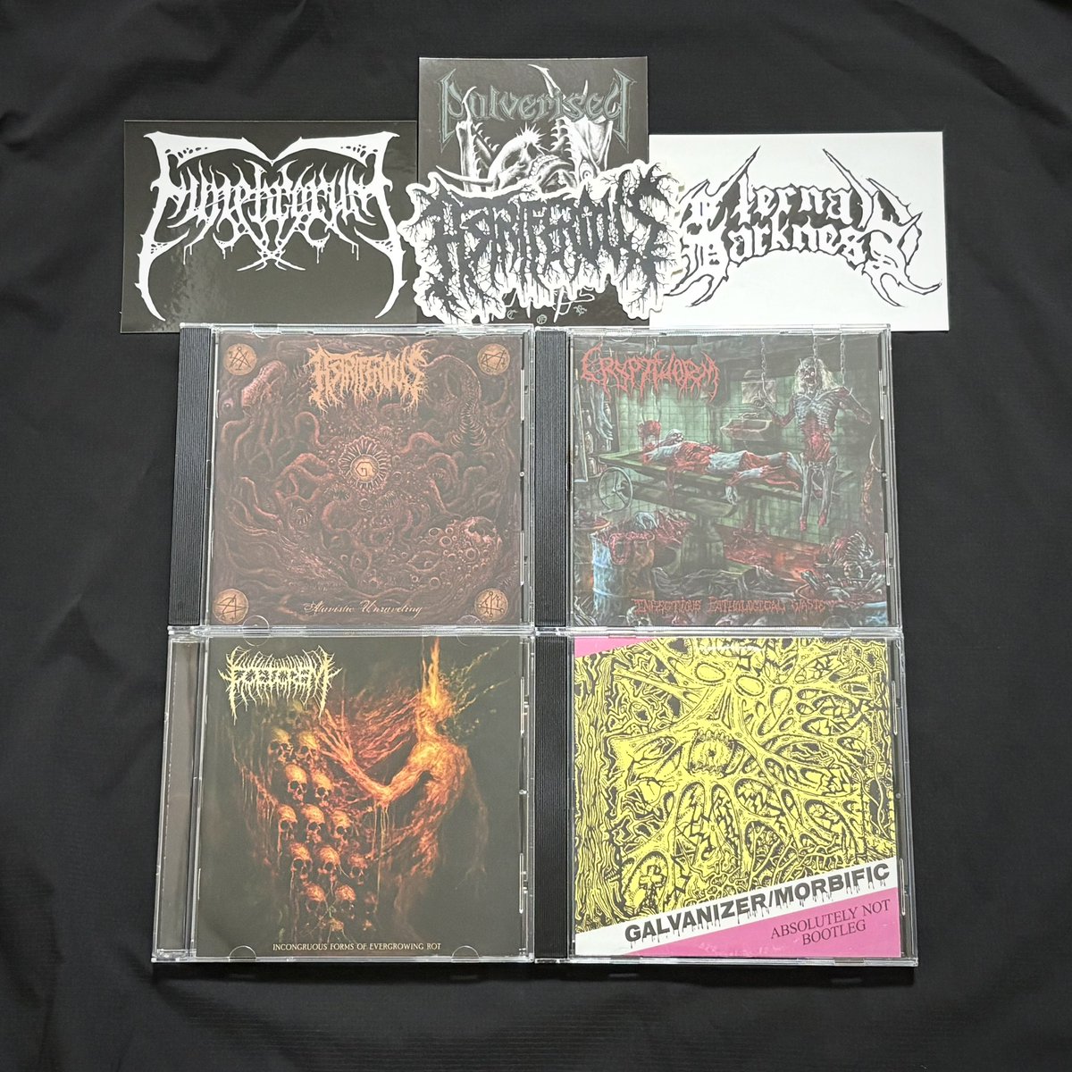weedosdm's tweet photo. Pulverised RecordsからAstriferous、Cryptworm、Foetorem、GalvanizerとMorbificのsplit到着！Astriferousの新譜はフラゲ！デスメタル！ https://t.co/YL6msJg0ID
