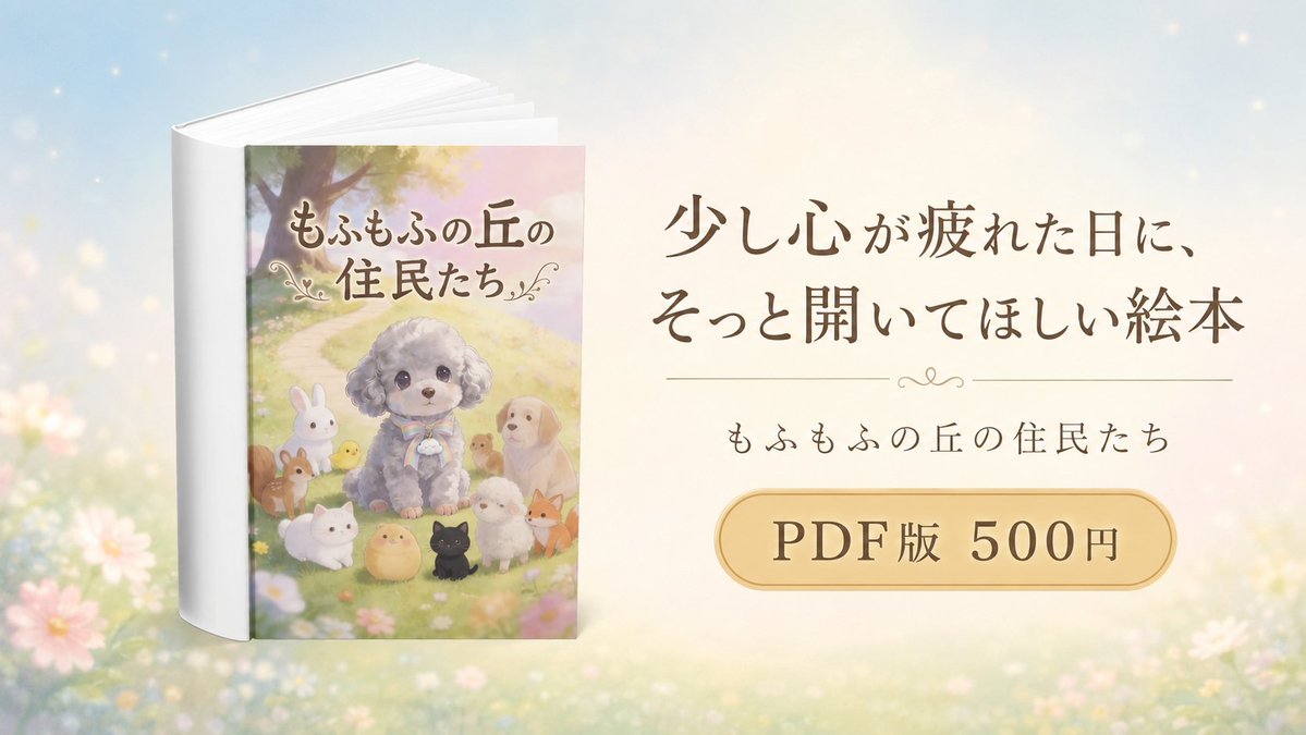 paintworld_x's tweet photo. 『もふもふの丘の住民たち』のPDF版を、noteで販売しました。
少し心が疲れた日に、そっと開いてほしい絵本です。
試し読みも入れています。
Kindle版もあわせて公開中です。
https://t.co/arQR0lgAGe https://t.co/P3cxqGyUlQ