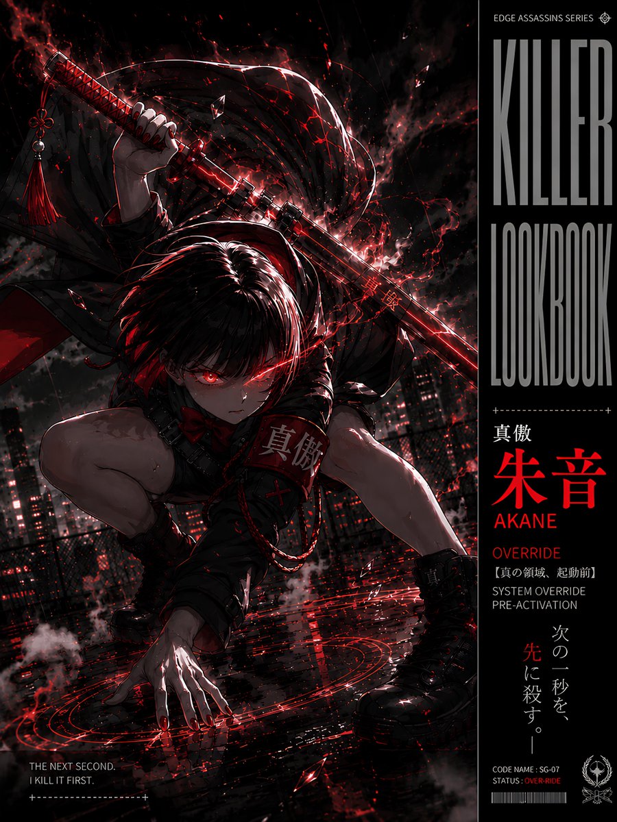 1000NIN4's tweet photo. #放たれる直前の魔法

KILLER LOOKBOOK //

真傲 / 朱音

―OVERRIDE 起動直前

未来はまだ来ていない。
,,,だから先に斬る。

The next second.
I kill it first.

#EDGE
#OVERRIDE https://t.co/27ZffklBVz