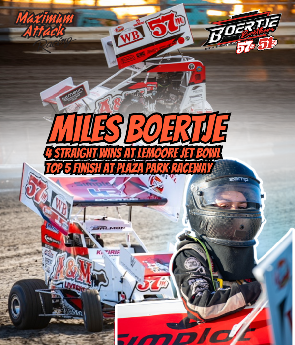 _maximumattack's tweet photo. Big weekend for Miles Boertje. 🏁

With his dad and pit crew chief back at the track, Miles battled through a tough night at Plaza Park on June 12 before charging from 5th to Victory Lane at Lemoore Jet Bowl on June 13. 🏆

That makes it 4 straight Jet Bowl wins.

#MaximumAttack https://t.co/gfzGADJLK7