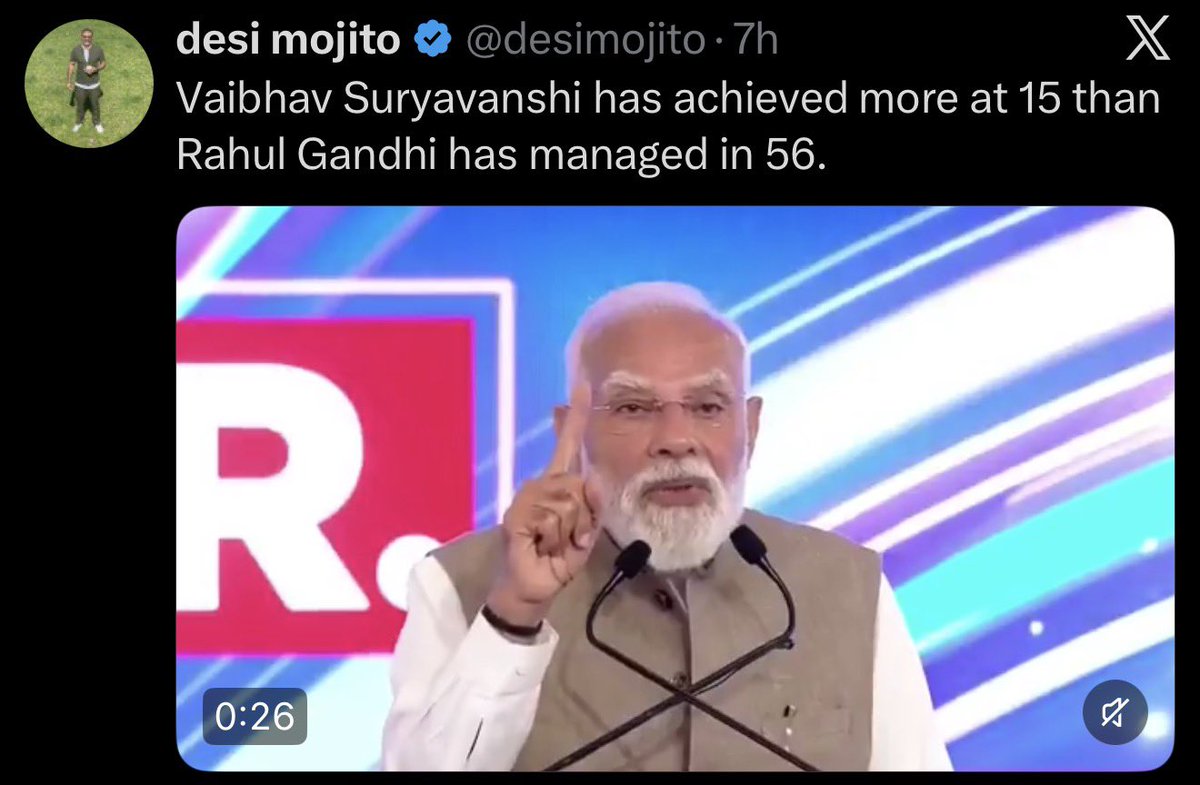 TheReal_Jassi's tweet photo. Vaibhav Suryavanshi has faced more questions &amp; press at 15 than PM Modi at 75 https://t.co/EoazN8vPQa