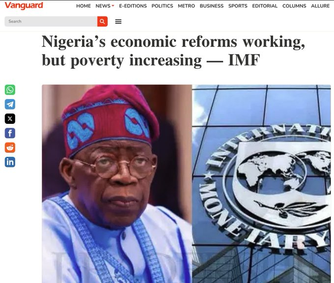 RealQueenBee__'s tweet photo. "Nigeria's economic reforms working, but poverty increasing" -IMF

How can good economic reforms be increasing poverty instead of reducing poverty, what kind of reform is that?

...Economists in the house, your help is needed here.
