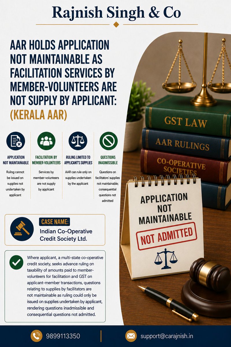 theRajnishkumar's tweet photo. AAR Holds Advance Ruling Application Not Maintainable as Questions Related to Supplies by Member-Volunteers#IncomeTax #DelhiTribunal #Reassessment #Section147 #TaxLitigation #NaturalJustice #TaxAssessment #DirectTax #TaxUpdate #RSCupdates https://t.co/lZtqtIwDea