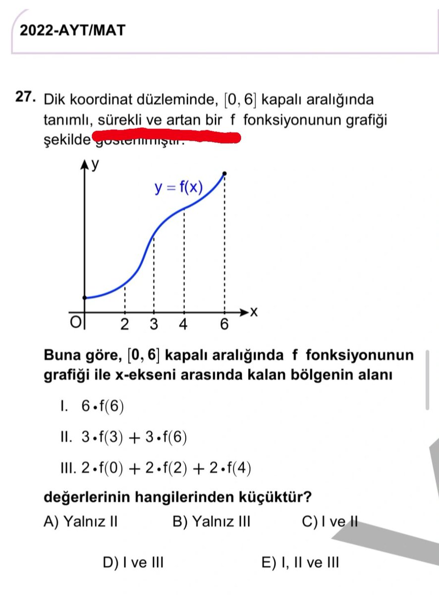 mujdeyekeler's tweet photo. Ösym sizden riemann toplamiyla cozmenizi isterse verdigi grafikte artan/azalanliktan bahseder. (3,4) araliginda; f in artanligindan bahsedebiliriz f' grafiginde artanliga dair herhangi bi ifade yok.Grafik cizdigim sekilde olursa dikdortgenin alanindan buyuk de olabilir.#ayt2026 https://t.co/PqRjETudXZ