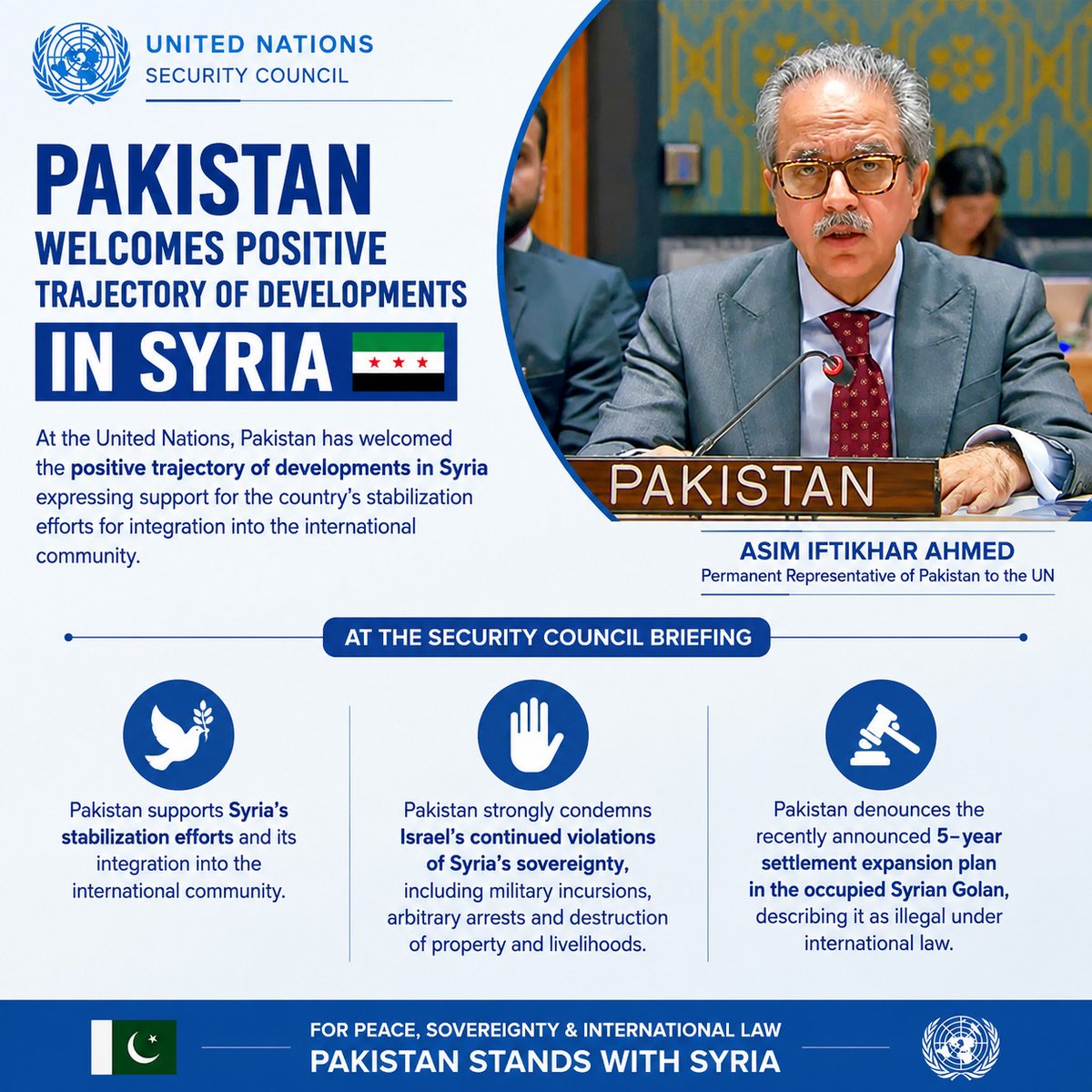 rani_776's tweet photo. At the United Nations, Pakistan has welcomed the positive trajectory of developments in Syria expressing support for the country's stabilization efforts for integration into the international community. https://t.co/66O2JUwLjz
