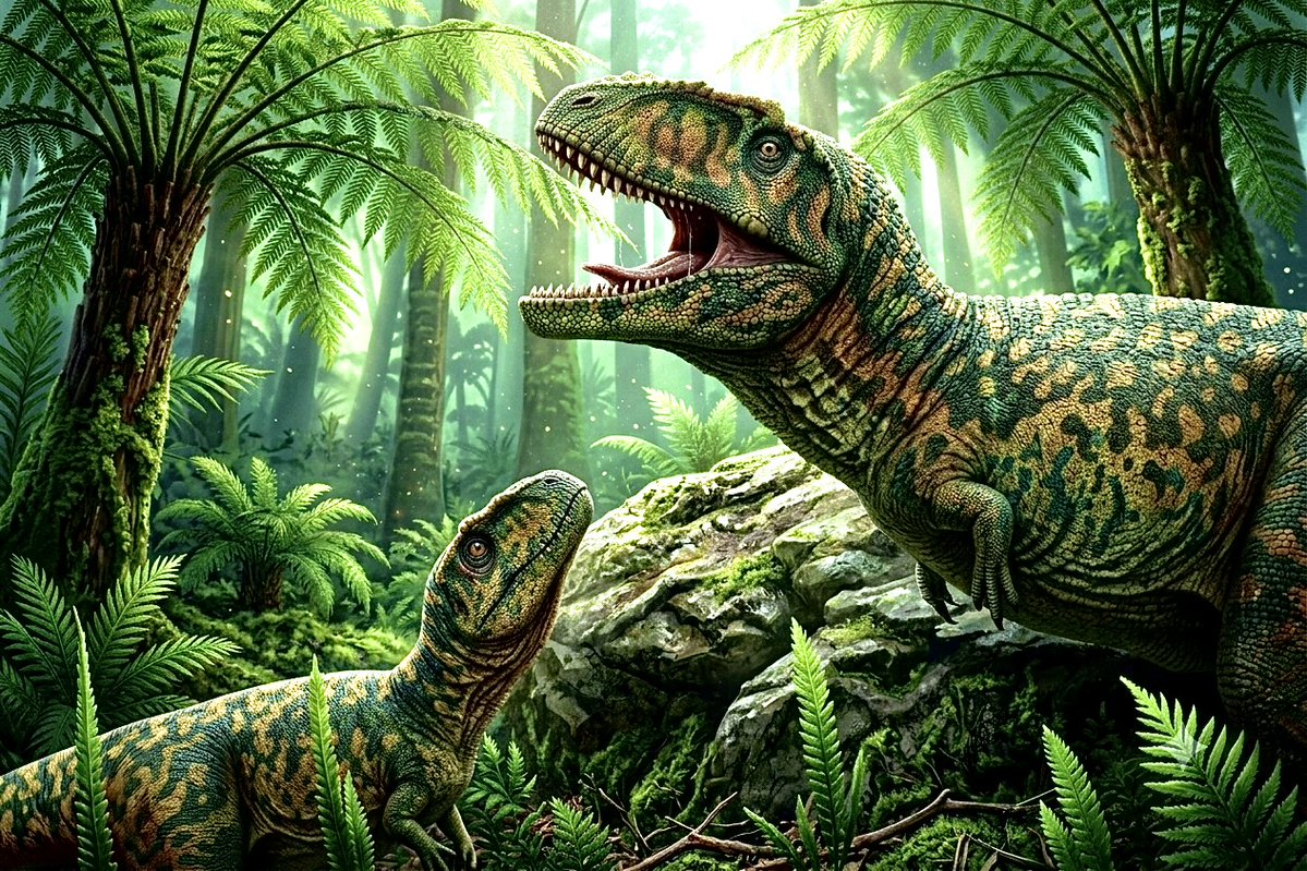 StomiIzu's tweet photo. メラクセスの親子 / Meraxes family 🦖　①

SHOWANNAのマプサウルス幼体のフィギュアを、色が似ていた別のメーカーのメラクセスに合わせてみました。違和感なく親子です。😊 https://t.co/yezYn2psI2