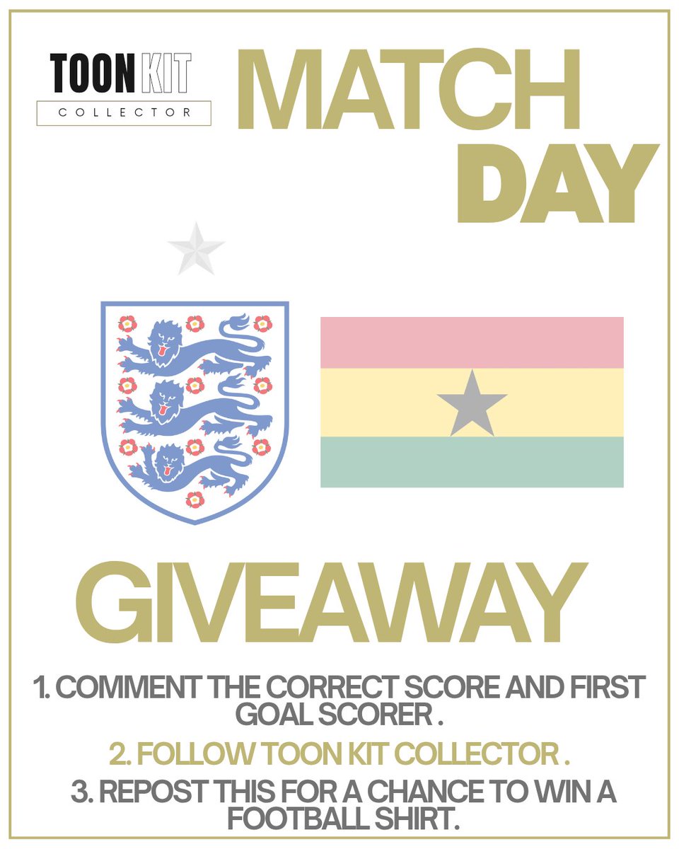 toon_collector's tweet photo. 🏆 MATCHDAY GIVEAWAY 🏴󠁧󠁢󠁥󠁮󠁧󠁿

England 🆚 Ghana 

Want to win a football shirt? 👕

To enter:
✅ Follow @toon_collector
🔁 Repost this post
💬 Comment:
• Your full-time score prediction
• The first goalscorer

One winner. 

#England    #Giveaway #WorldCup2026 #Ghana https://t.co/iM8XqbkumS