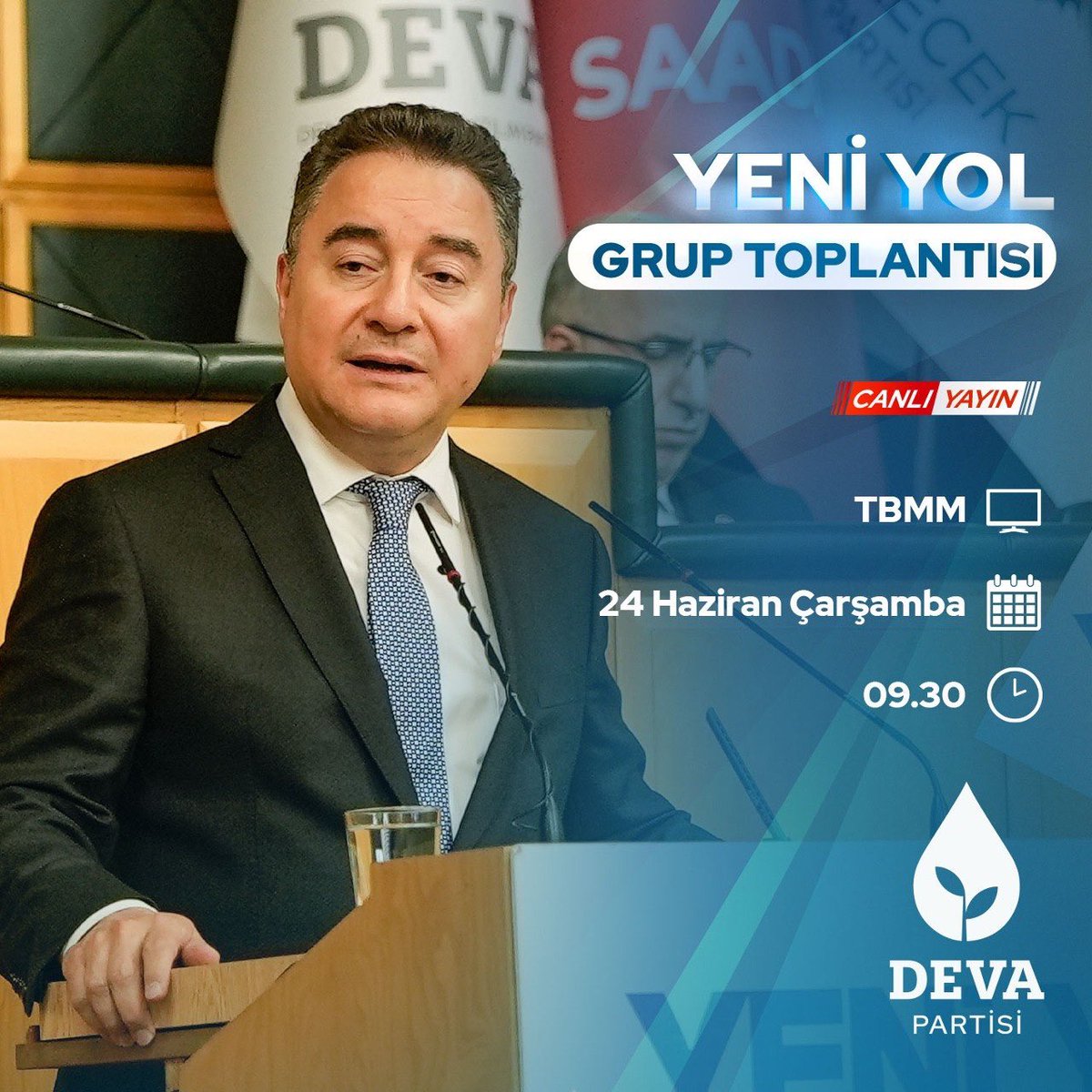 alibabacan's tweet photo. Yarın saat 9.30’da Türkiye Büyük Millet Meclisi'nde Yeni Yol Grup Toplantımızı gerçekleştireceğiz.

Açıklamalarımı sosyal medya hesaplarımdan takip edebilirsiniz. https://t.co/tTKFOGPrMU