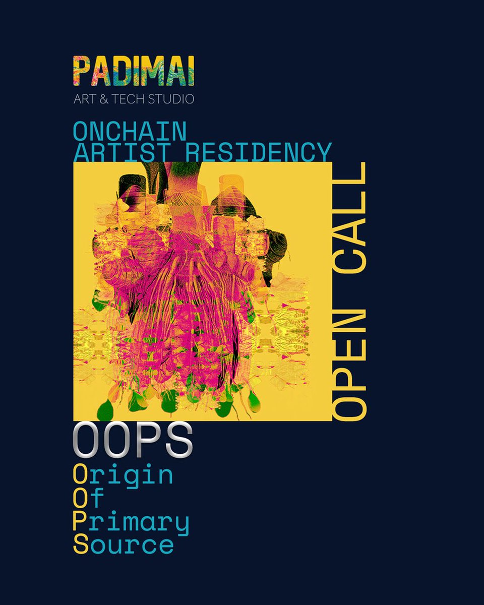 padimai_gallery's tweet photo. OPEN CALL | OOPS: Origin Of Primary Source. Applications are now open for Padimai Art &amp; Tech Studio’s first Onchain Artist Residency. A 3-month remote residency exploring art, blockchain, archives, and the digital commons. Apply by Aug 15, 2026. https://t.co/z0QhYZaVOv https://t.co/NR7Zwwn12Y
