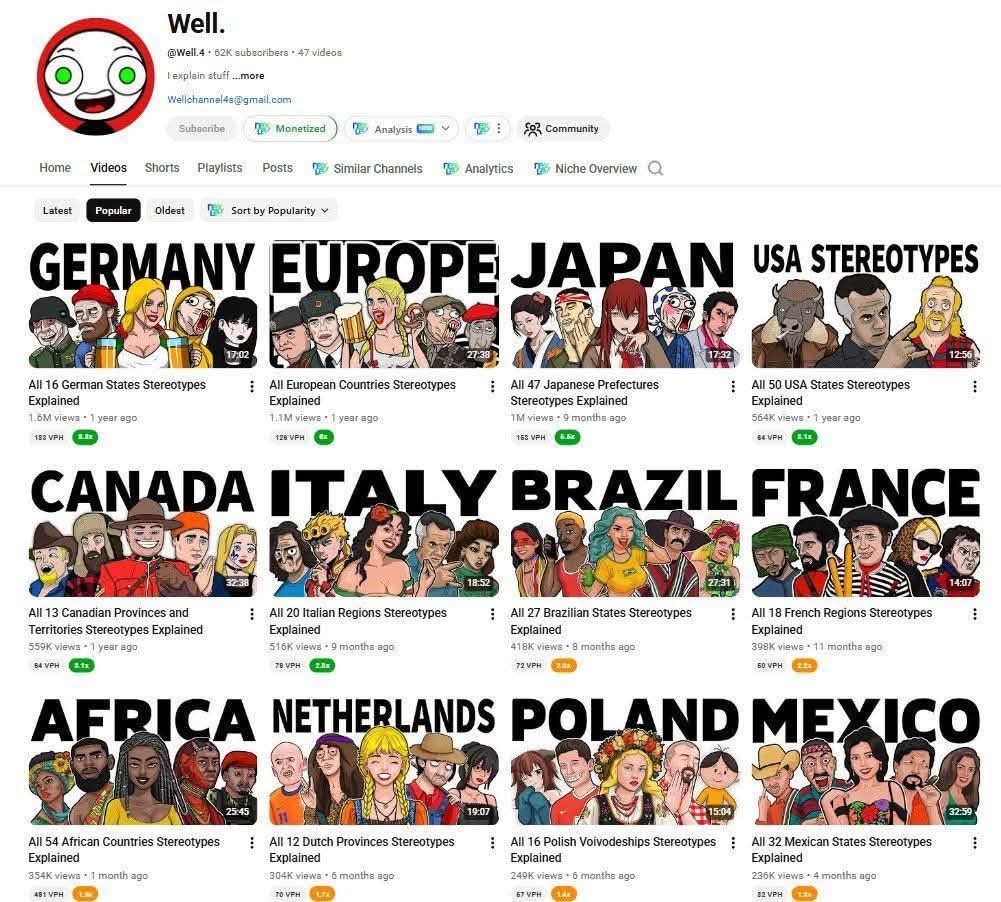 Ytautomation6's tweet photo. 🚨 NICHE ALERT!

This channel proves that simple educational content can generate millions of views with the right packaging.

🎯 Formula: 
✅ Country stereotypes 
✅ Humor 
✅ Animation 
✅ Curiosity

The best part?

One format. Unlimited countries. Unlimited topics.

That's how scalable faceless YouTube channels are built. 🚀

📞 WhatsApp: +44 7447 959389

Follow for more YouTube niche breakdowns and growth tips. 🔥