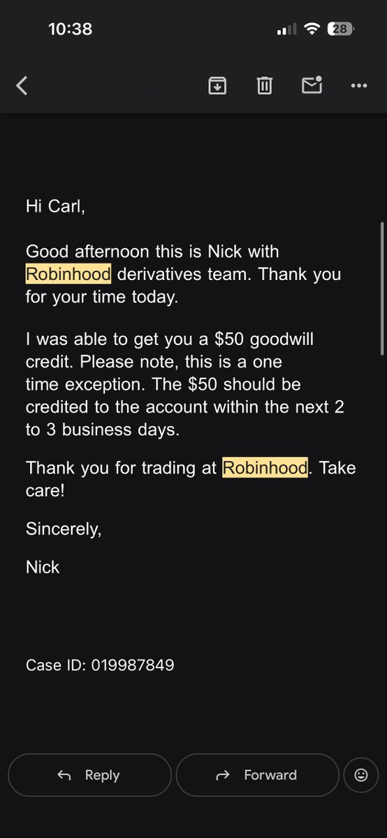 05Foutz's tweet photo. Please for the love of god do not use @RobinhoodApp 

The app has bugged twice now when I go to sell my positions and is costing me my hard earned money.

They sent me an email saying they would credit me $50 for the inconvenience but guess what? 

THEY NEVER DID! https://t.co/Q9KMG600Ko