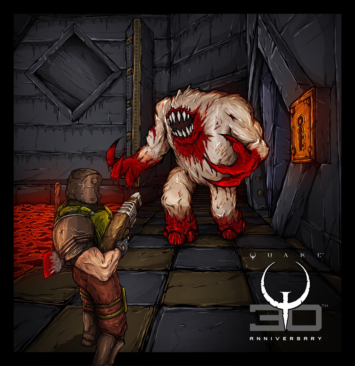 bethesda_pl's tweet photo. Odsyłamy Shamblery tam, gdzie ich miejsce!

Okolicznościowa grafika od naszych artystów z okazji wczorajszego 30-lecia Quake'a 🎂 https://t.co/XpvAlXckLy