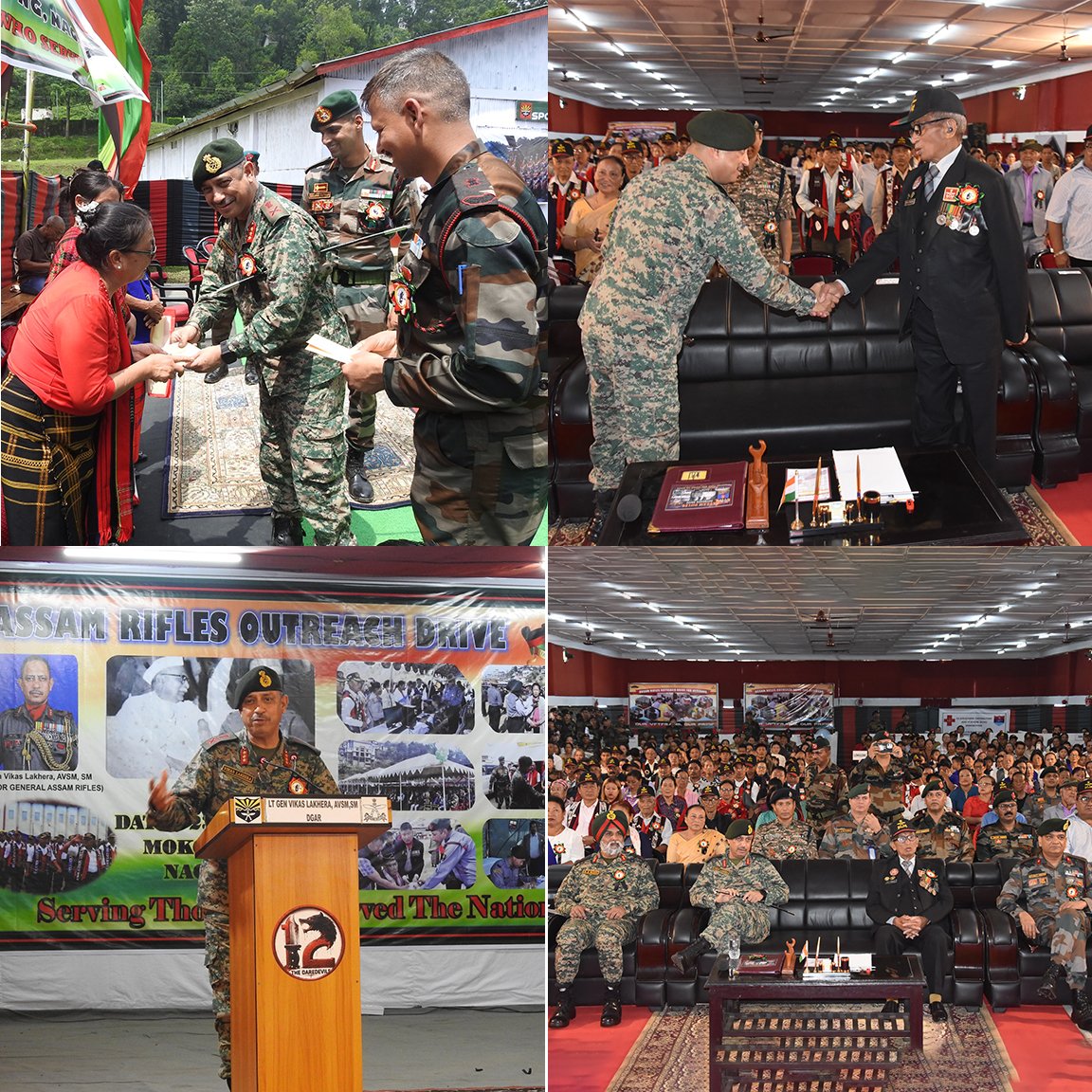 official_dgar's tweet photo. ASSAM RIFLES CONDUCTS OUTREACH DRIVE FOR VETERANS IN MOKOKCHUNG, NAGALAND

#AssamRifles conducted an Outreach Drive for Ex-Servicemen (ESM) and their dependents at Mokokchung, Nagaland on 23 Jun 2026. The event was chaired by Lt Gen Vikas Lakhera, AVSM, SM, DG Assam Rifles and attended by senior Assam Rifles officers and civil dignitaries. Around 300 ESMs and dependents from across Nagaland participated. A total of 32 grievances received in which 24 were resolved on the spot, while the remaining 08 cases were taken up for further examination and necessary action in HQ DGAR.

Free medical consultation and medicines were provided to 66 beneficiaries, and welfare guidance was extended to 30 ESMs and dependents. Veer Naris, Veer Matas and gallantry awardees were felicitated, while wheelchairs, walkers, walking sticks and hearing aids were distributed to needy veterans.

The initiative reaffirmed Assam Rifles’ steadfast commitment to the welfare of its veterans and their families. 

#CareForVeterans #ARCares #VeteransOfAR #ARESA #OutreachDrive #VeteranWelfare #ExServicemenSupport #ARESM 

@HMOIndia @adgpi @PIBHomeAffairs