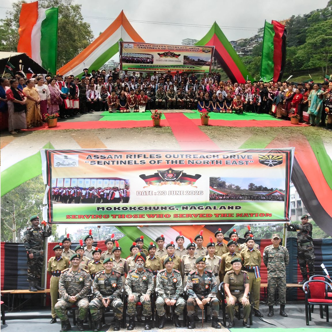 official_dgar's tweet photo. ASSAM RIFLES CONDUCTS OUTREACH DRIVE FOR VETERANS IN MOKOKCHUNG, NAGALAND

#AssamRifles conducted an Outreach Drive for Ex-Servicemen (ESM) and their dependents at Mokokchung, Nagaland on 23 Jun 2026. The event was chaired by Lt Gen Vikas Lakhera, AVSM, SM, DG Assam Rifles and attended by senior Assam Rifles officers and civil dignitaries. Around 300 ESMs and dependents from across Nagaland participated. A total of 32 grievances received in which 24 were resolved on the spot, while the remaining 08 cases were taken up for further examination and necessary action in HQ DGAR.

Free medical consultation and medicines were provided to 66 beneficiaries, and welfare guidance was extended to 30 ESMs and dependents. Veer Naris, Veer Matas and gallantry awardees were felicitated, while wheelchairs, walkers, walking sticks and hearing aids were distributed to needy veterans.

The initiative reaffirmed Assam Rifles’ steadfast commitment to the welfare of its veterans and their families. 

#CareForVeterans #ARCares #VeteransOfAR #ARESA #OutreachDrive #VeteranWelfare #ExServicemenSupport #ARESM 

@HMOIndia @adgpi @PIBHomeAffairs