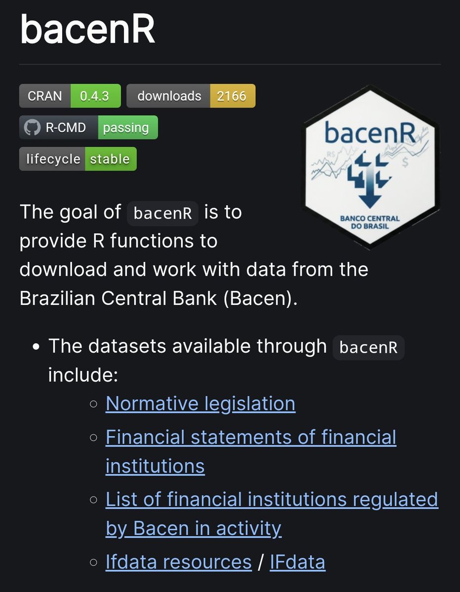 rxtheodoro's tweet photo. Mais atualizado que o Bomba Patch!
Agora tem uma função que transforma os dados coletados do https://t.co/WcXmSZHiCm em formato tidy!
Teste aí! install.packages("bacenR")
#rstats #bacen #ifdata #data #financialdata #financial #bank #datacollection #rpackage #datascience https://t.co/MdpB7gBoKW