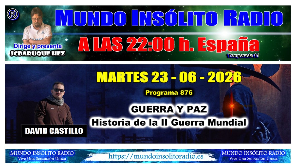 InsolitoRadio's tweet photo. MARTES 23 - 06 - 2026
A LAS 22:00 H. ESPAÑA

PROGRAMA 876 X 11ª TEMPORADA

Escúchanos por la web oficial:

https://t.co/TJAzrpjUmL https://t.co/0WzYs8dHfw