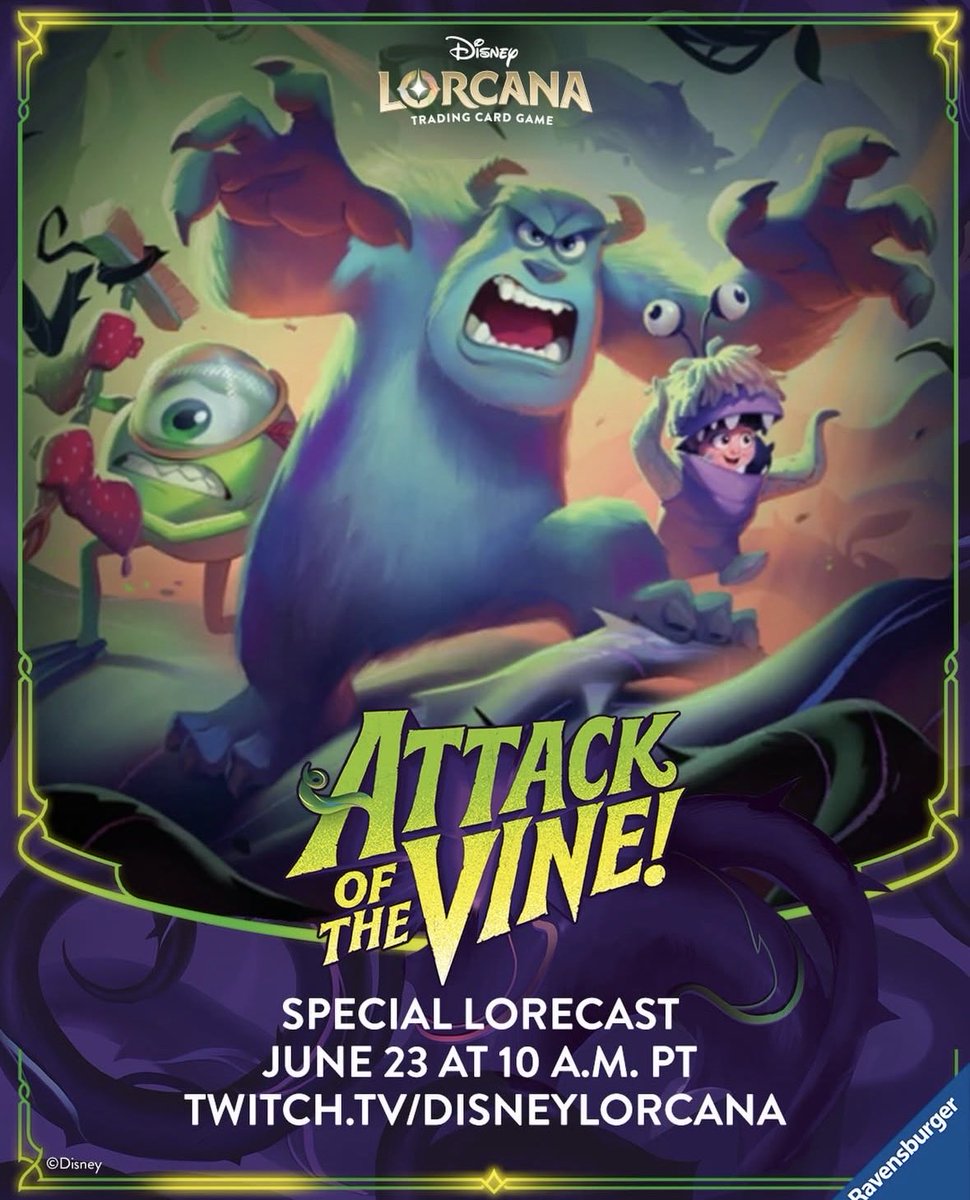 CuratorMN's tweet photo. Happy Special Lorecast day! Stay tuned for in-time updates as we hear more about Set 13, Attack of the Vine.

#Disney #DisneyLorcana #tcg https://t.co/AnmzEWRoq6