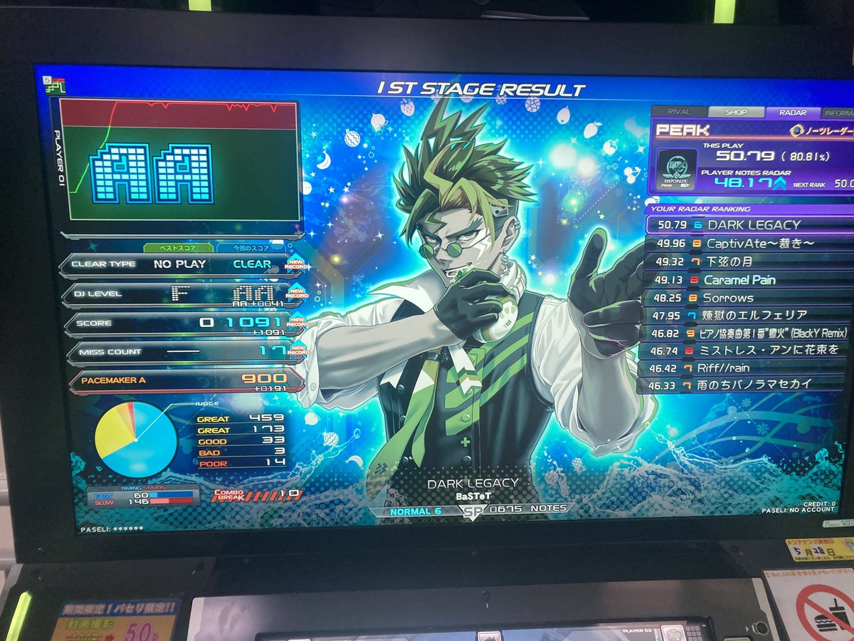 dust_it's tweet photo. #beatmania 
納涼祭って先にポラコやった方が効率いいんだっけ？
とか考えながら久々の弐寺楽しんでた（）
caramel pain赤、最後のロングノーツ切り替えで持っていかれる… https://t.co/1MlUyVcX2X