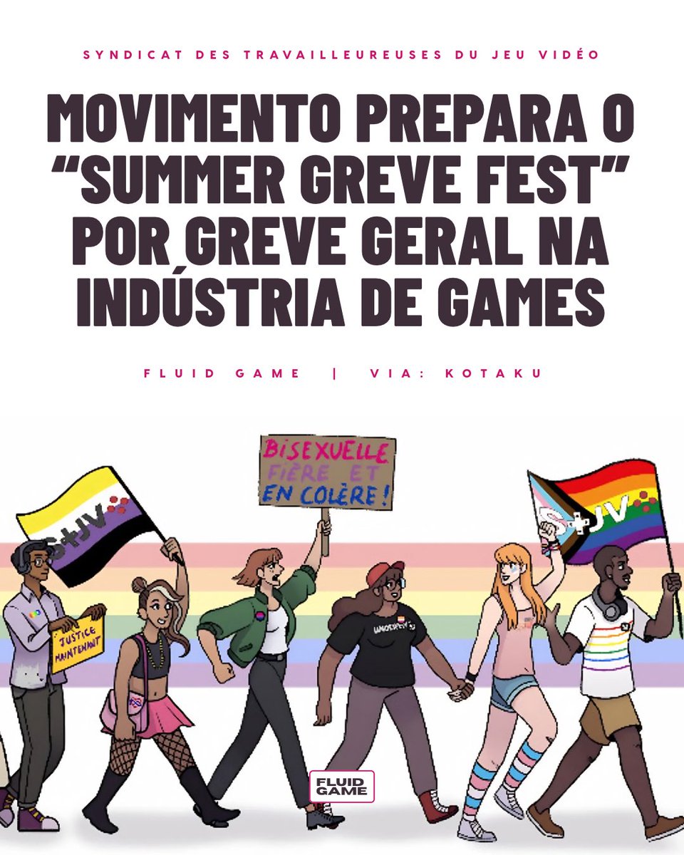 fluidgame's tweet photo. O sindicato francês STJV convocou uma greve geral no setor de videogames para 25 de junho, batizada de "Summer Greve Fest". O movimento protesta contra a onda de demissões na indústria e o abuso contra trabalhadores. https://t.co/IE0poMsl2x