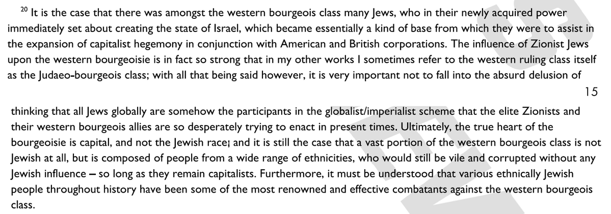 mtracey's tweet photo. There's hardly anything about Zionism or Jews in the Montreal shooter's manifesto except a handful of small passages, one of which is actually *dispelling* what might be called "anti-Semitism." But for the perpetually Israel-deranged (both pro &amp; con) this is all they'll focus on https://t.co/nH70tVBMI1