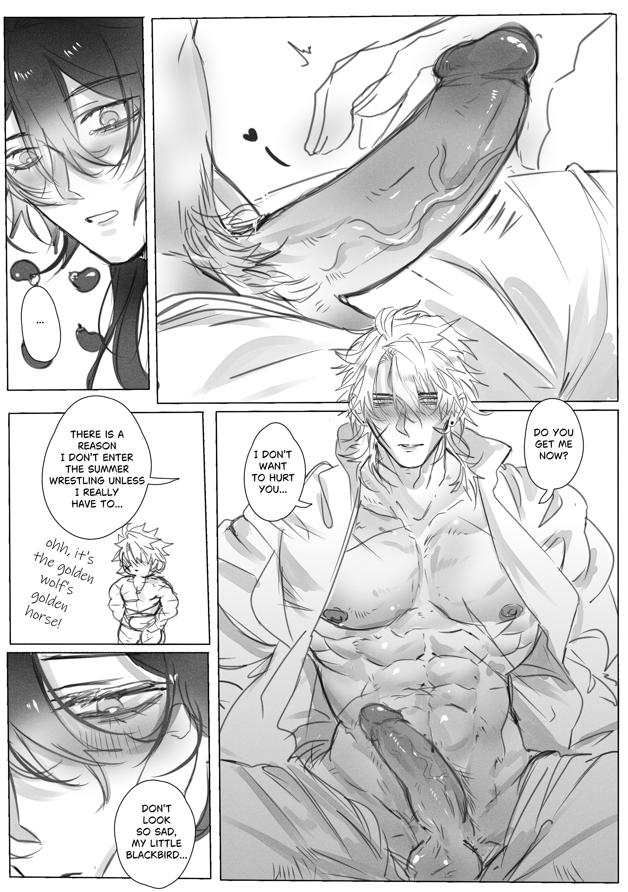 orenjimaru's tweet photo. #Varflins grassland AU dojin NSFW side wip 

the Golden Wolf's Golden Horse (R18) https://t.co/0NCadauKQk