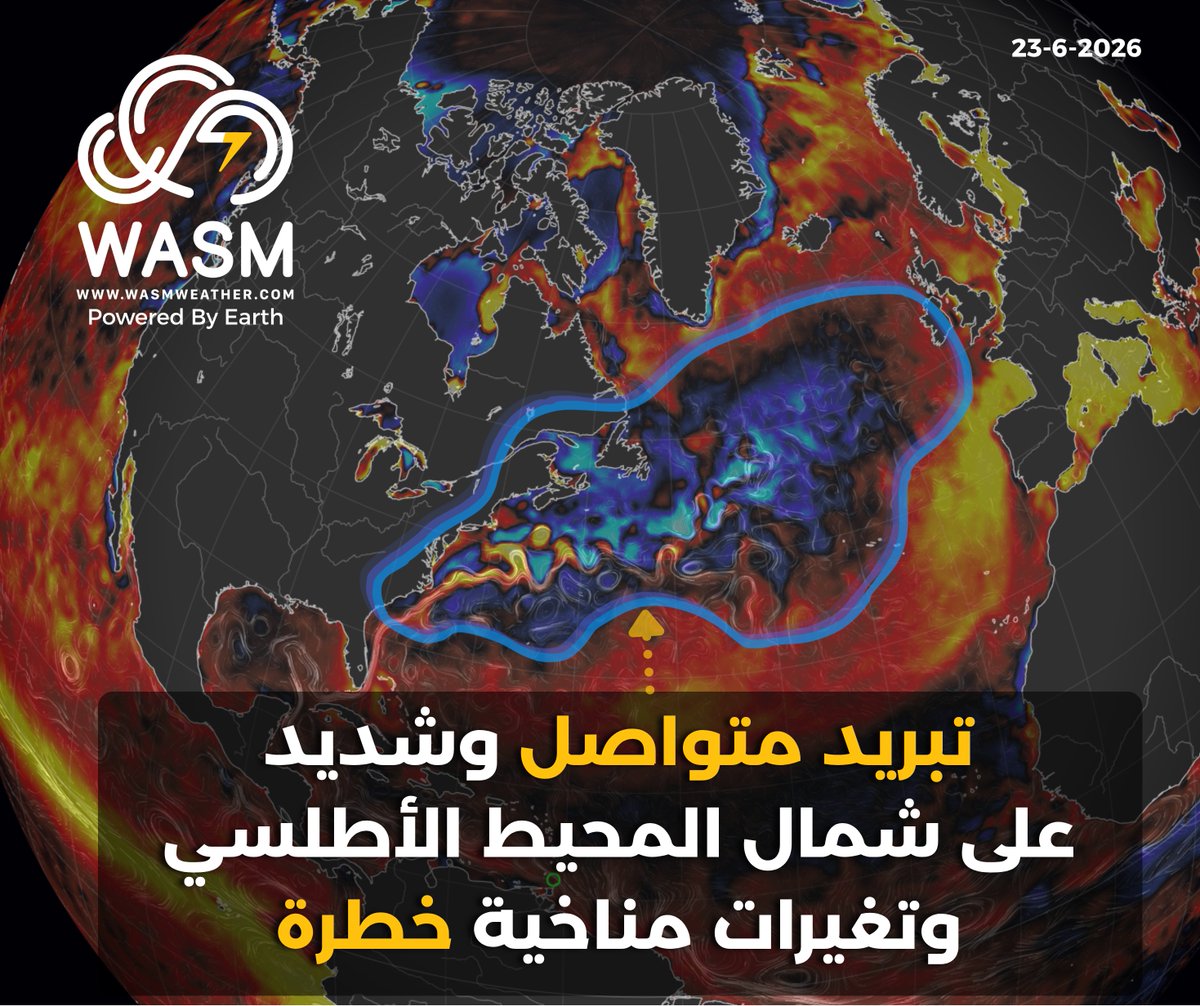 WASMweather's tweet photo. 🔴مركز #وسم الإقليمي يرصد انخفاضا كبيرا على حرارة شمال المحيط الأطلسي و #تغيرات_مناخية محتملة وخطرة جدا
 (الرابط.. https://t.co/STtiSt8fs7) .

- الحرارة انخفضت إلى أقل من 6 درجات مئوية عن المعدل في أجزاء من شمال الأطلسي لتعطي مؤشرا مناخيا خطرا جدا ومتسارعا.

- رصد تباطؤ كبير في تيار خليج المكسيك الدافئ ومؤشرات علمية على انهياره خلال السنوات المقبلة.

- الموجات الحارة الشديدة في القارة الأوروبية النادرة وتزايد معدلات الأمطار في الشرق الأوسط خلال السنوات الأخيرة يرتبط بشكل كبير بالتغيرات التي تحدث في المحيط الأطلسي.

- مركز وسم الإقليمي يتابع التغيرات الكبيرة والمتسارعة في شمال المحيط الأطلسي والتي يتوقع أن تكون حديث العالم قريبا.

#وسم #طقس #سوريا #الاردن #فلسطين #لبنان