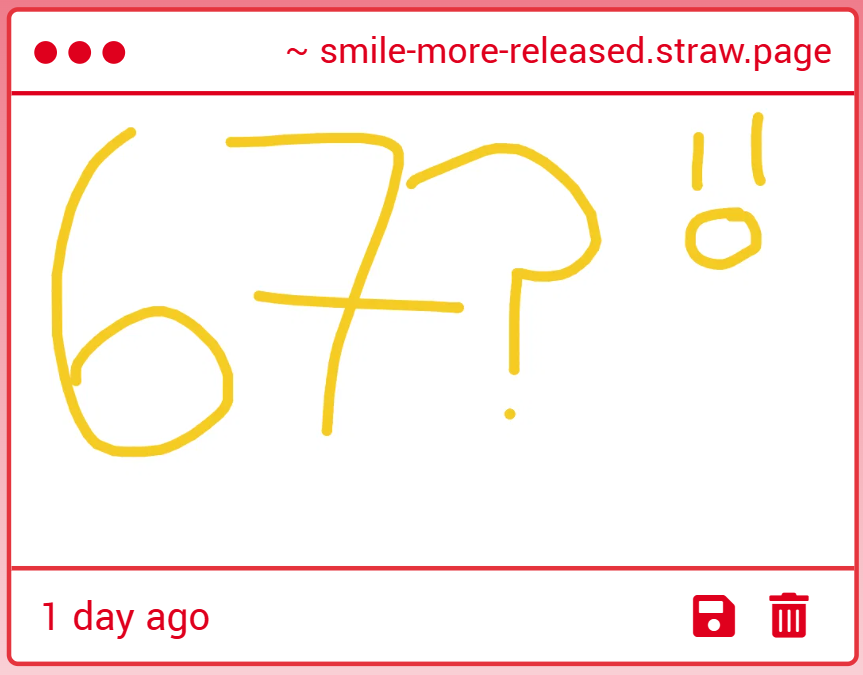 SmileMoreStatus's tweet photo. Giggler says "67?"
->https://t.co/imCqfFBOuc https://t.co/Ztzus1rcit