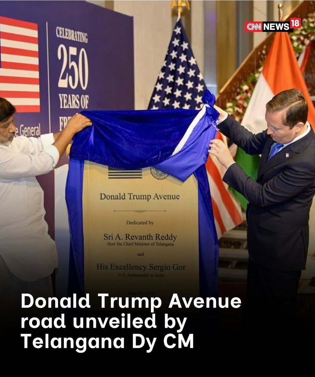 RShivshankar's tweet photo. THE CONG THAT SAYS MODI APPEASES TRUMP NAMES A ROAD IN HYDERABAD AFTER THE U.S
PRESIDENT. https://t.co/gl16bVjmKl
