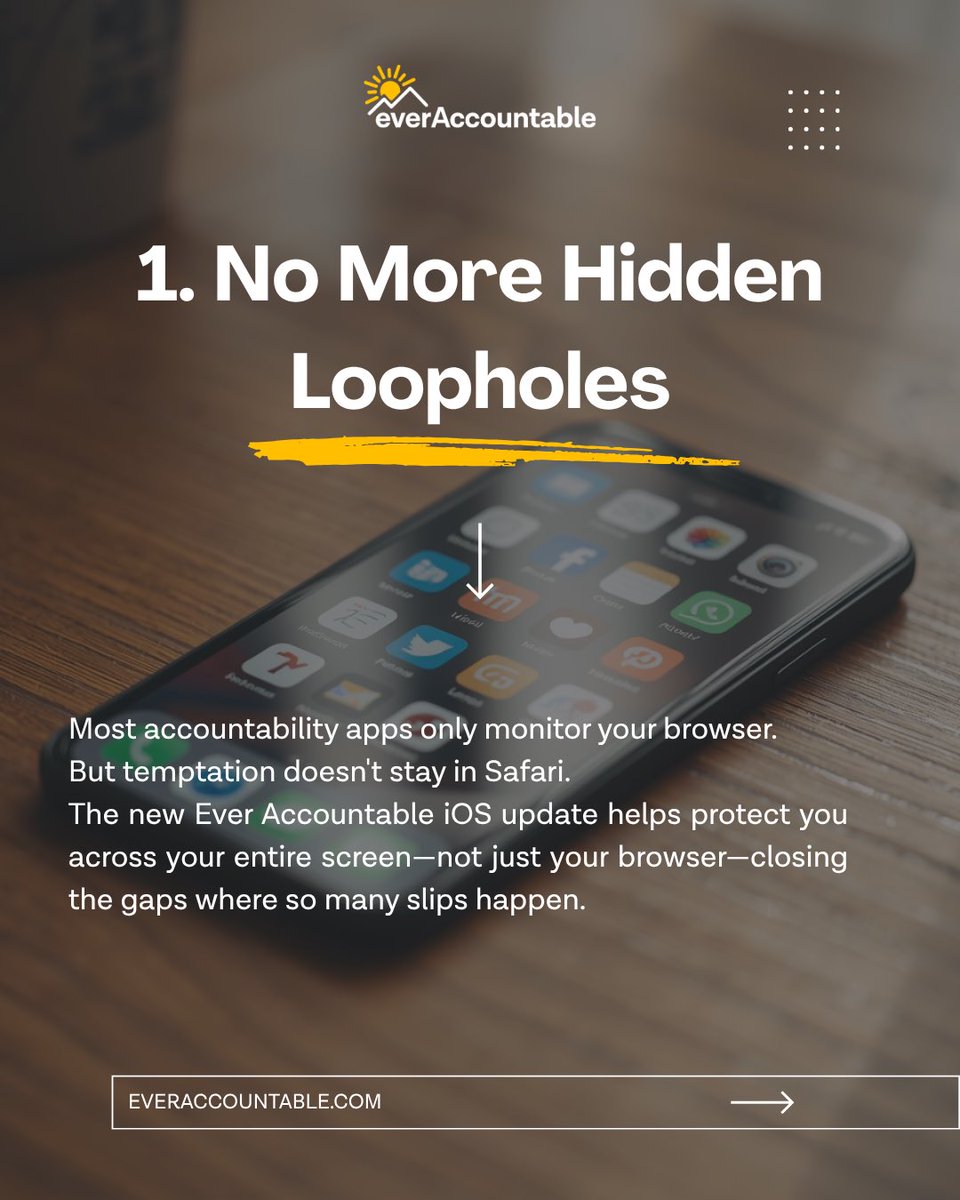 everaccountable's tweet photo. POV: Struggling with “clickable love”? Secrecy on your screens is the “oxygen” of addiction, says porn recovery coach Brant Cole @reviveyourlifenet. 

He tested our new iOS update and gave us his honest feedback – a 40% reduction in his personal screen time. He says:

“Let’s be honest. Software can’t love you. 

The ultimate goal of Ever Accountable isn’t to create a perfect filter. It’s to facilitate radical honesty between humans. 

Sometimes the system is sensitive and flags things that are innocent. 

In the past, people saw that as a bug. 

In recovery, we see it as a feature.
Every flag is an opportunity for a conversation.

It’s an excuse to check in with your spouse or your best friend. 

It keeps the lines of communication open so that secrecy—the oxygen of addiction—can’t survive. 

We don’t heal because a computer blocked a website. 
We heal because we stay connected to people who know us and love us.”

Start your 14-day free trial today and see the difference for yourself. Link in bio.

#PornRecovery #Accountability #iphonetips #DigitalWellness #EverAccountable