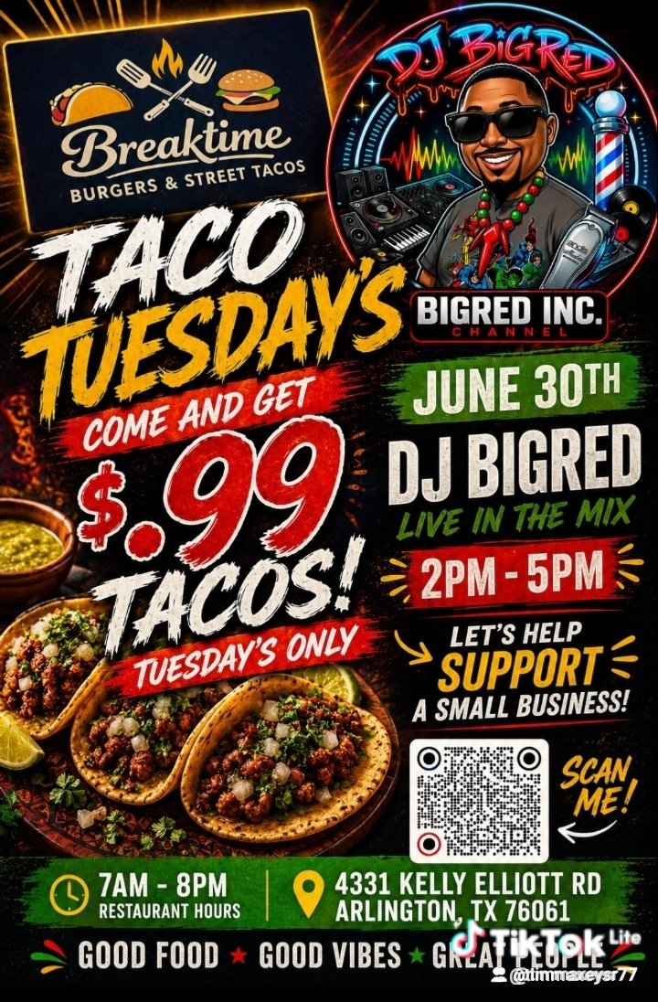 DjayBigRed's tweet photo. Support a local business in your community. Did you know they're selling $0.99 cent Tacos on Tuesdays at the Chevron on 4331 Kelly Elliott Rd? 🌮 #SupportLocal #TacoTuesday #CommunitySupport #Affordable #WorldCup #AroundArlington #Mexico https://t.co/arVficyNLz