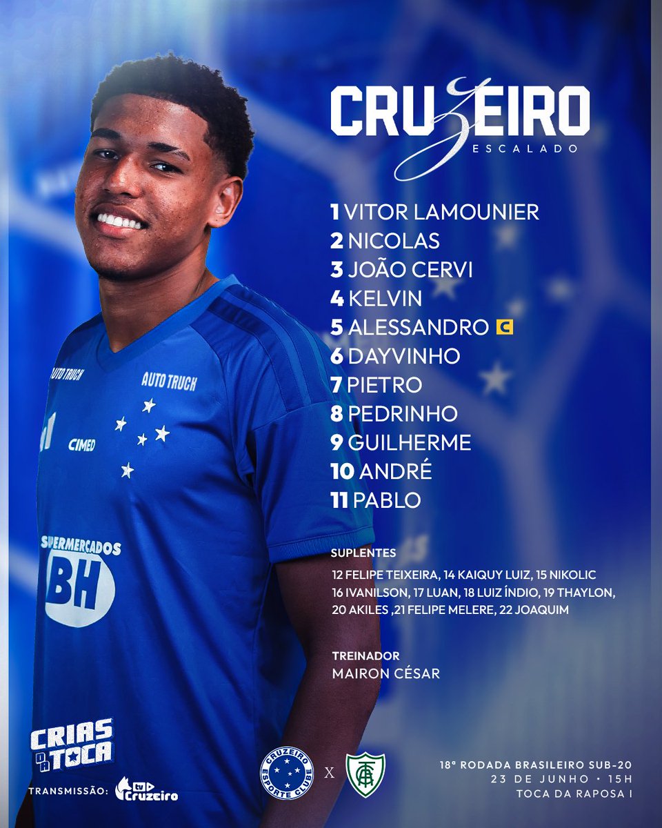 Cruzeiro's tweet photo. O Cruzeiro está escalado para enfrentar o América-MG pelo Campeonato Brasileiro Sub-20! Vamos pra cima, Crias! 🦊

A partida terá transmissão na TV Cruzeiro! 📺 https://t.co/THK1dghZwe

#CRUxAFC #CriasDaToca https://t.co/VWEzOJFw5O