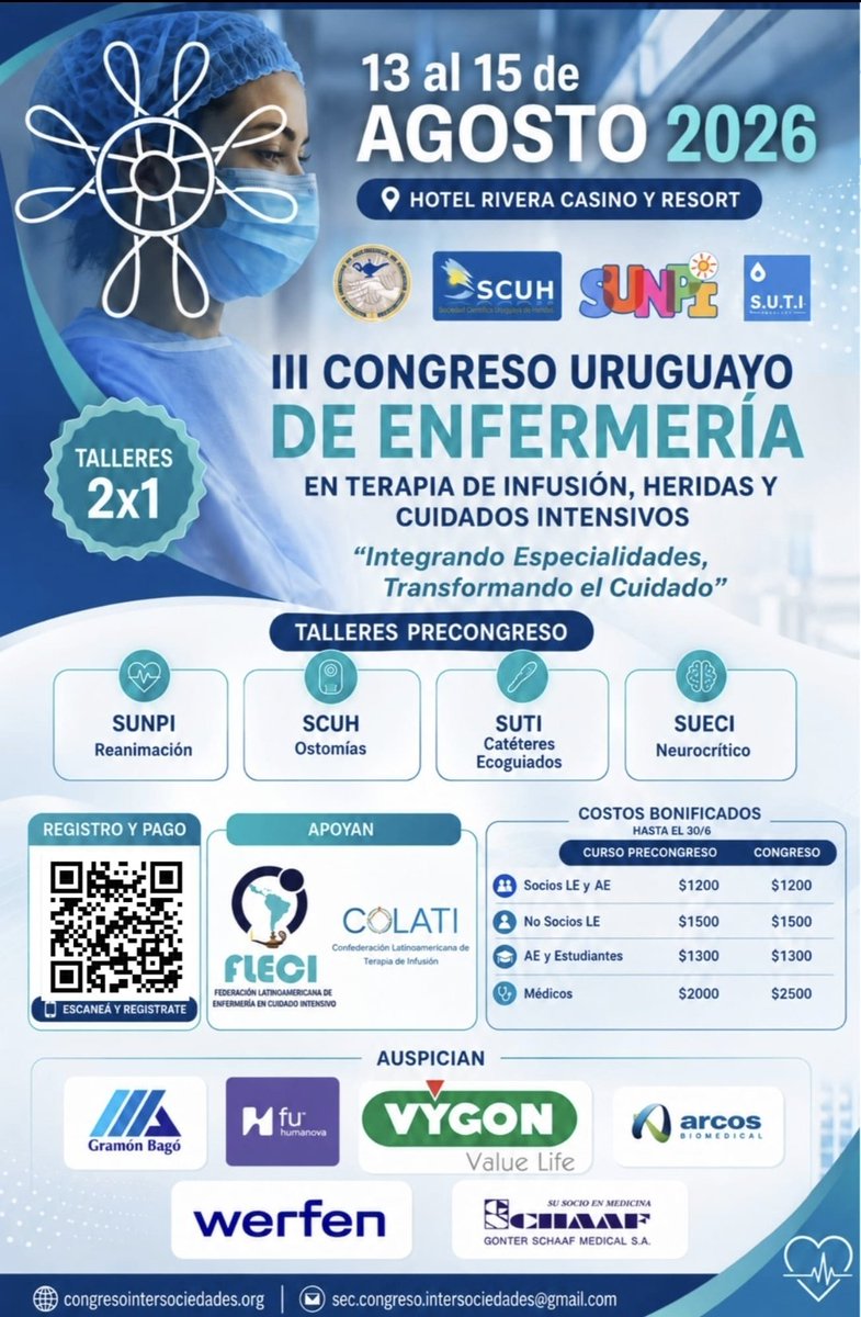 sunpi_uy's tweet photo. 🔥13 al 15 de agosto
III Congreso Uruguayo de ENFERMERIA.

No te pierdas el evento! Aprovecha los talleres Pre Congreso 

Info 👇👇 https://t.co/m5WlUuA6P3