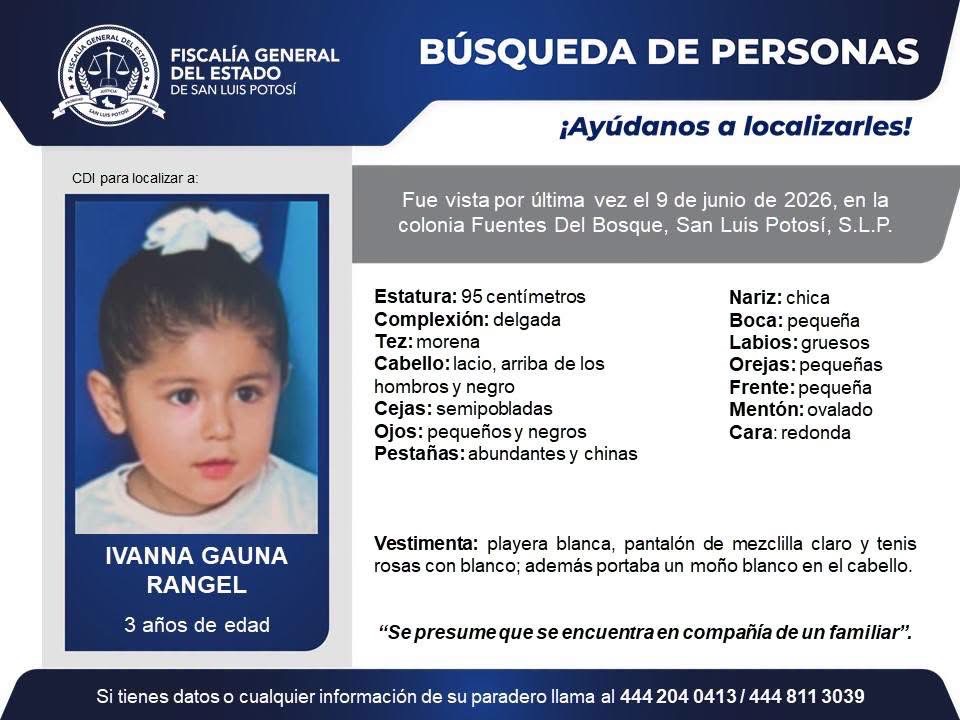 slpnoticias's tweet photo. #BúsquedaDePersonasSLP | Se solicita de tu colaboración para localizar a Ivanna Gauna Rangel, quien fue vista por última vez en la colonia Fuentes Del Bosque, San Luis Potosí, S.L.P. https://t.co/hBiP7pTnSG