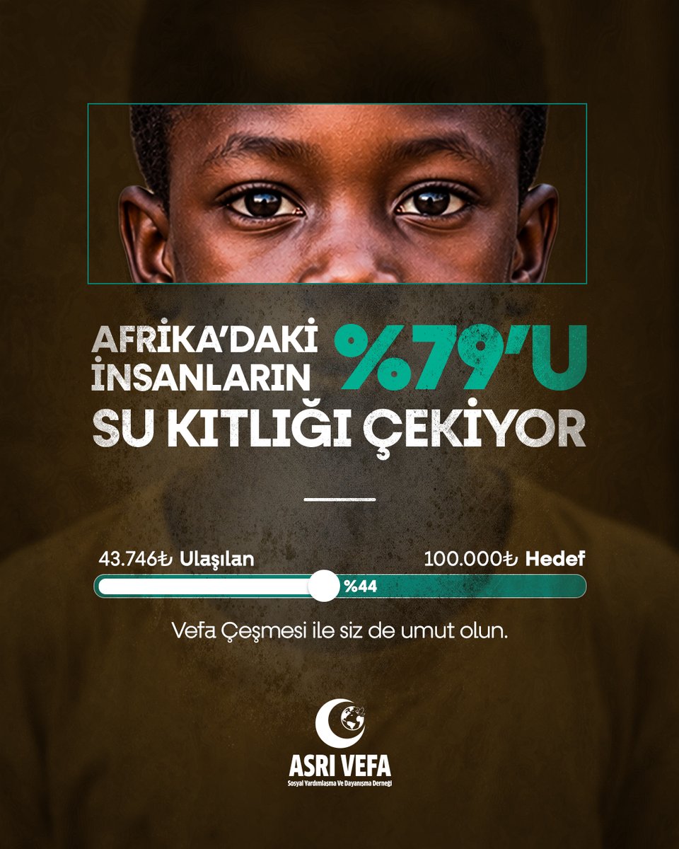 asrivefader's tweet photo. Afrika’daki insanların %79’u su kıtlığı çekiyor.

Siz de yapacağınız her bağışla kurak coğrafyalara umut olun.

💧20. Vefa Çeşmesi için bağış;
📞 0212 822 58 22
🌐 https://t.co/E1FHH2mWpV https://t.co/vPtwMeJkAG