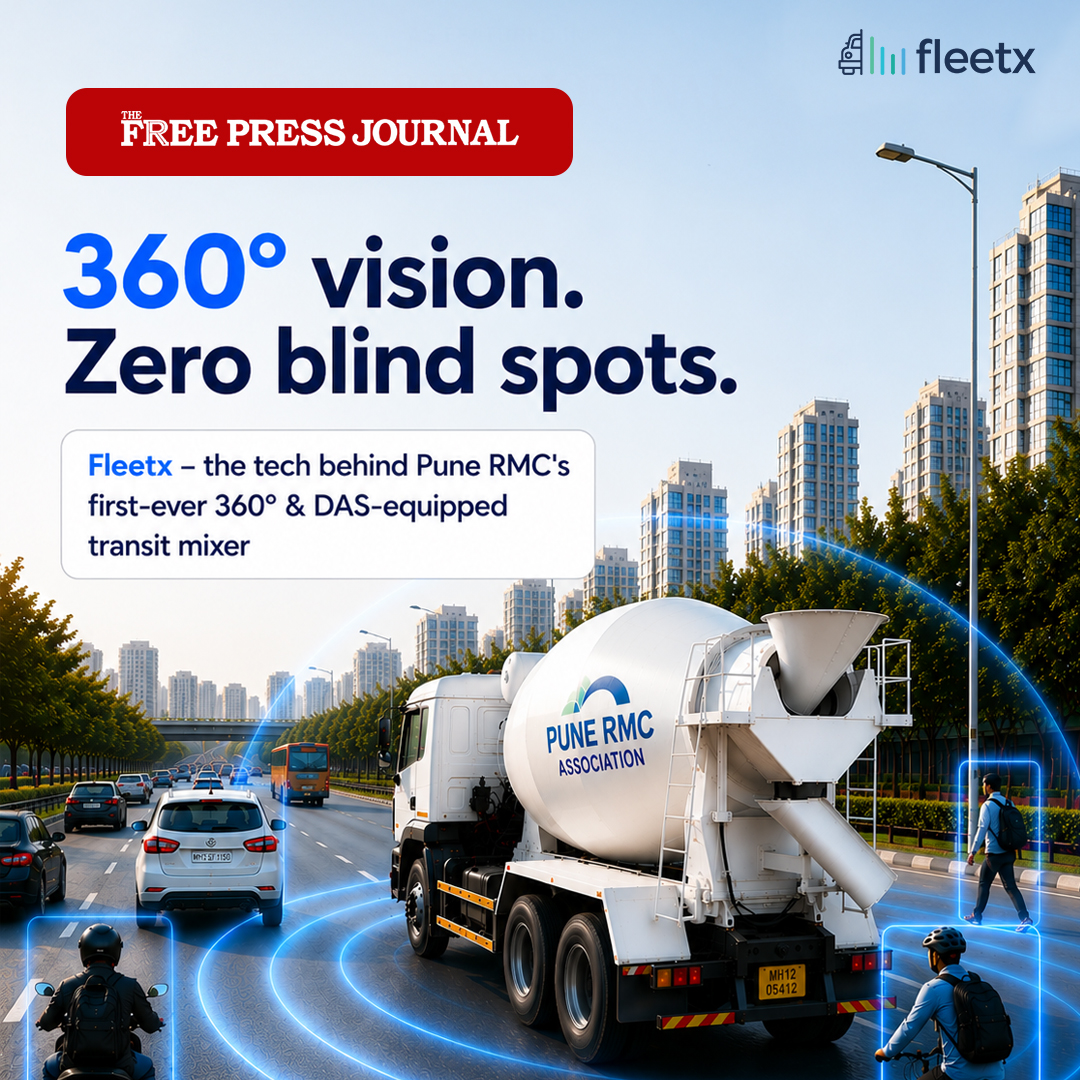 fleetx_ai's tweet photo. Pune sees 300 fatal road accidents yearly. 105+ involve heavy vehicles. Most preventable.

Fleetx powered India's first 360°-camera-equipped RMC transit mixer with the Pune RMC Association - fatigue detection, phone alerts, live feed.

Heavy vehicle safety is changing. https://t.co/kqv8Oby0VD