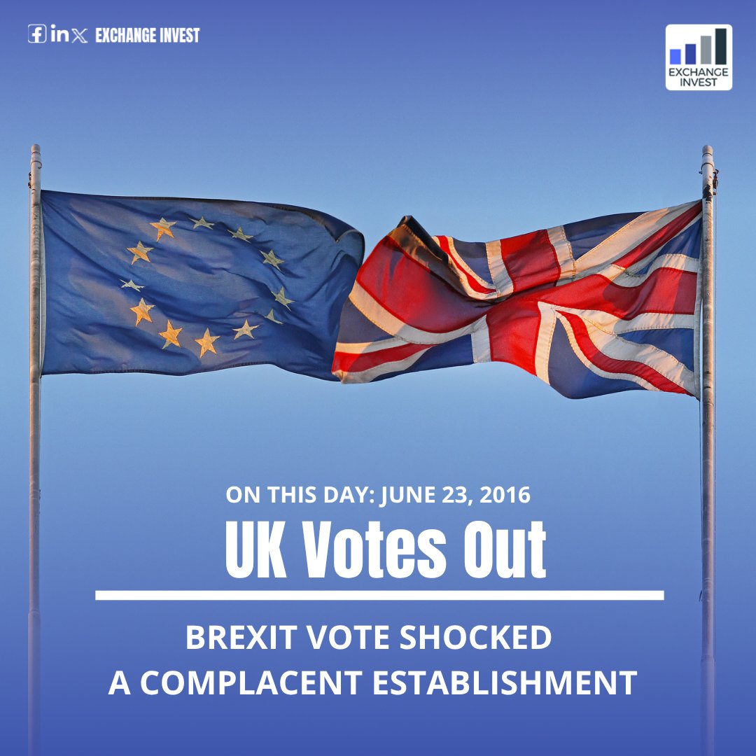 FrontierFinance's tweet photo. On this day ten years ago (23 June 2016), British voters proclaimed their desire to leave the European Union - a 52% to 48% decision that initiated the "Brexit" process. https://t.co/kADdA3CaNe