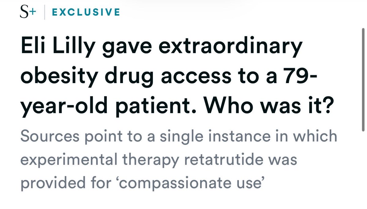 RVAwonk's tweet photo. Holy crap, STAT News is reporting that Eli Lilly &amp; the FDA let 1 person access a powerful new weight loss drug through FDA’s “compassionate use” program, which is reserved for people w/ serious and immediately life-threatening conditions.

That one person is believed to be Trump. https://t.co/qZ0N8c9H9D