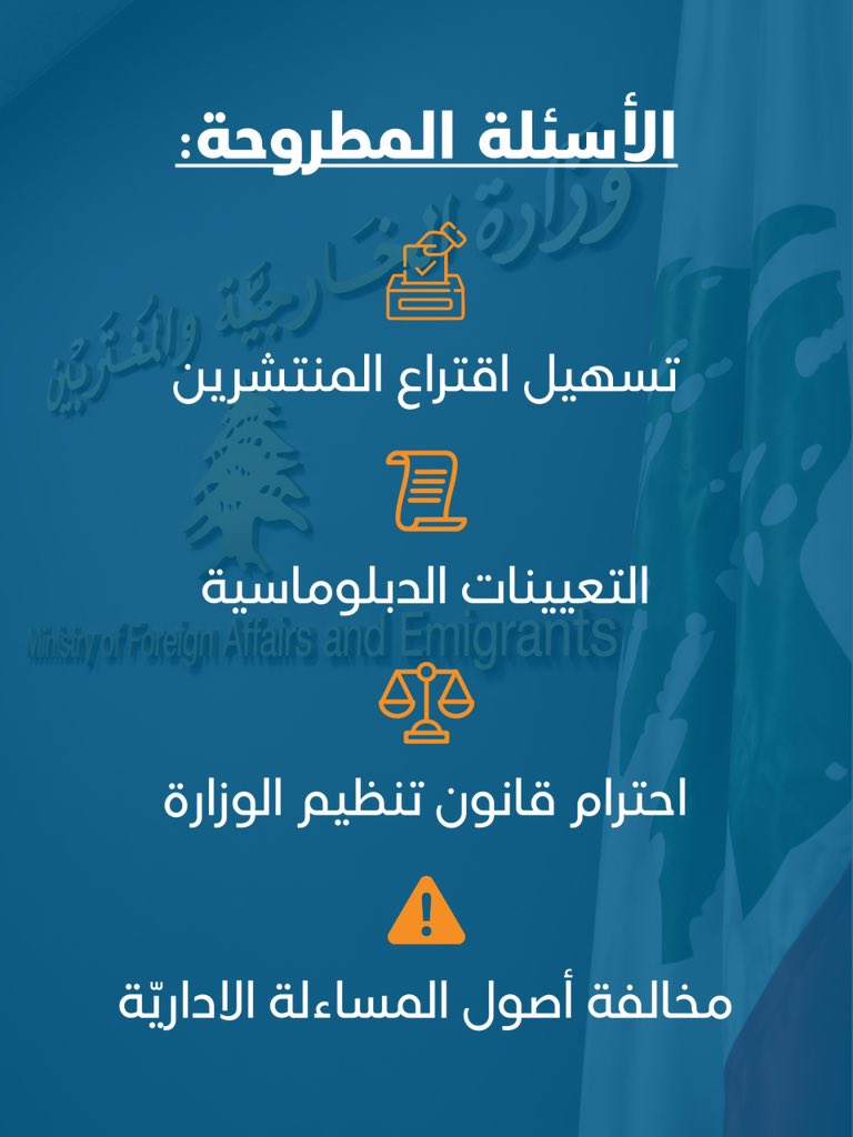 tayyar_official's tweet photo. تكتل "لبنان القوي" يسائل الحكومة و٤ أسئلة عن عمل وزارة الخارجية. https://t.co/ParijbIneM