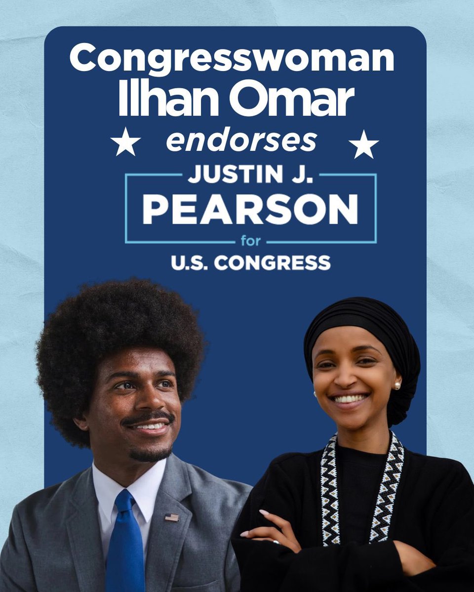 Justinjpearson's tweet photo. Very proud to have the endorsement of Congresswoman Ilhan Omar ! @IlhanMN https://t.co/pQfs68uly0